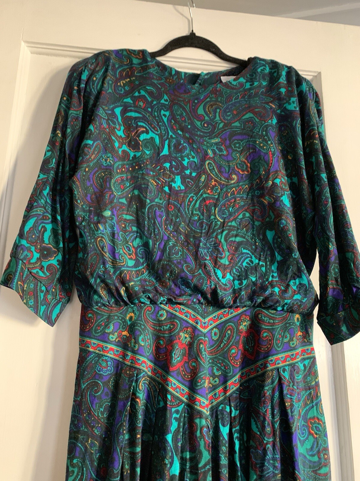 VLP Petites Sheath Blouson Dress Women’s 14 Paisley Union Made Vintage 80s