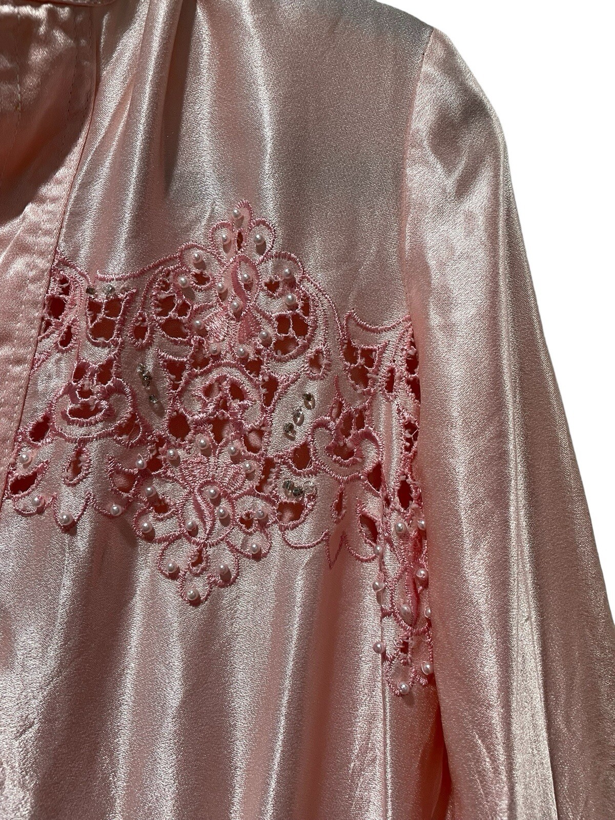 Vintage Pat Sandler 1970s Baby Pink Beaded Cut Out Accent Long Sleeve Dress M?