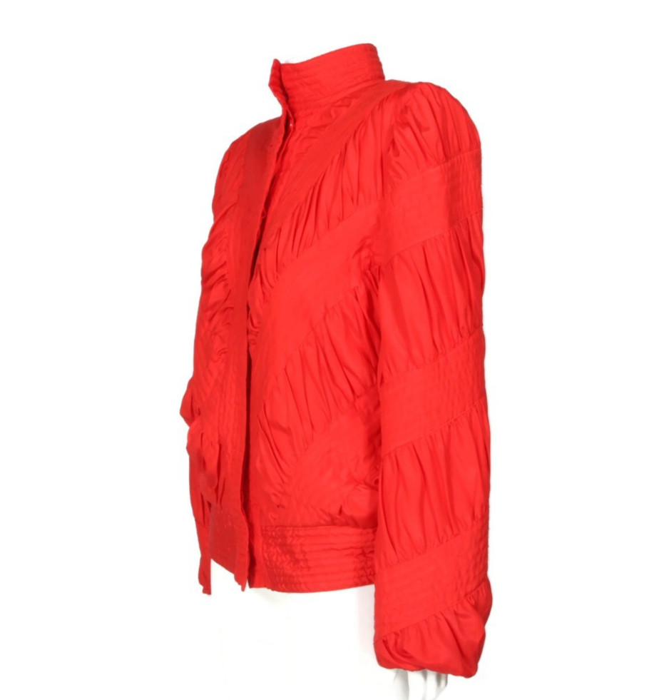MARGUERITE RUBEL 1980s Red Rusched Lightweight Windbreaker Zip Jacket sz XS /052