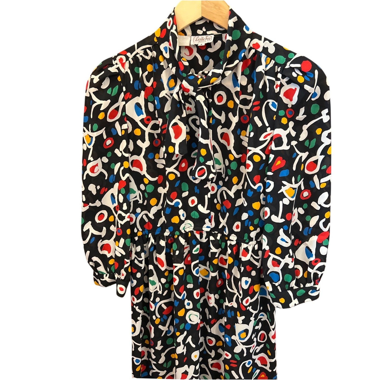 Vintage Leslie Fay Midi Dress Memphis Design Art Deco 80s Dopamine Dressing