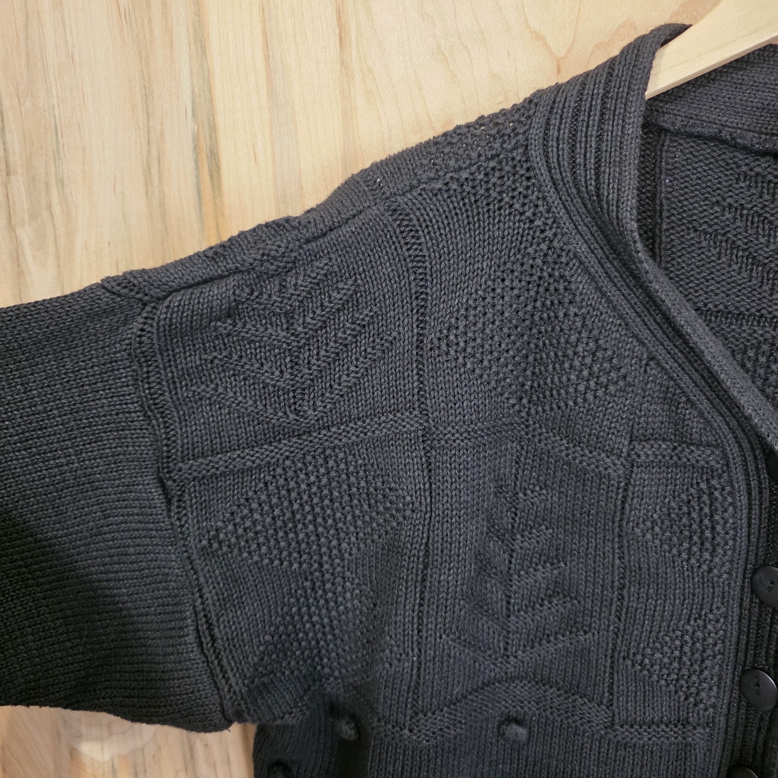 Generra Womens Vintage 80s Boxy Style Black Cotton Floral Cardigan Size Medium