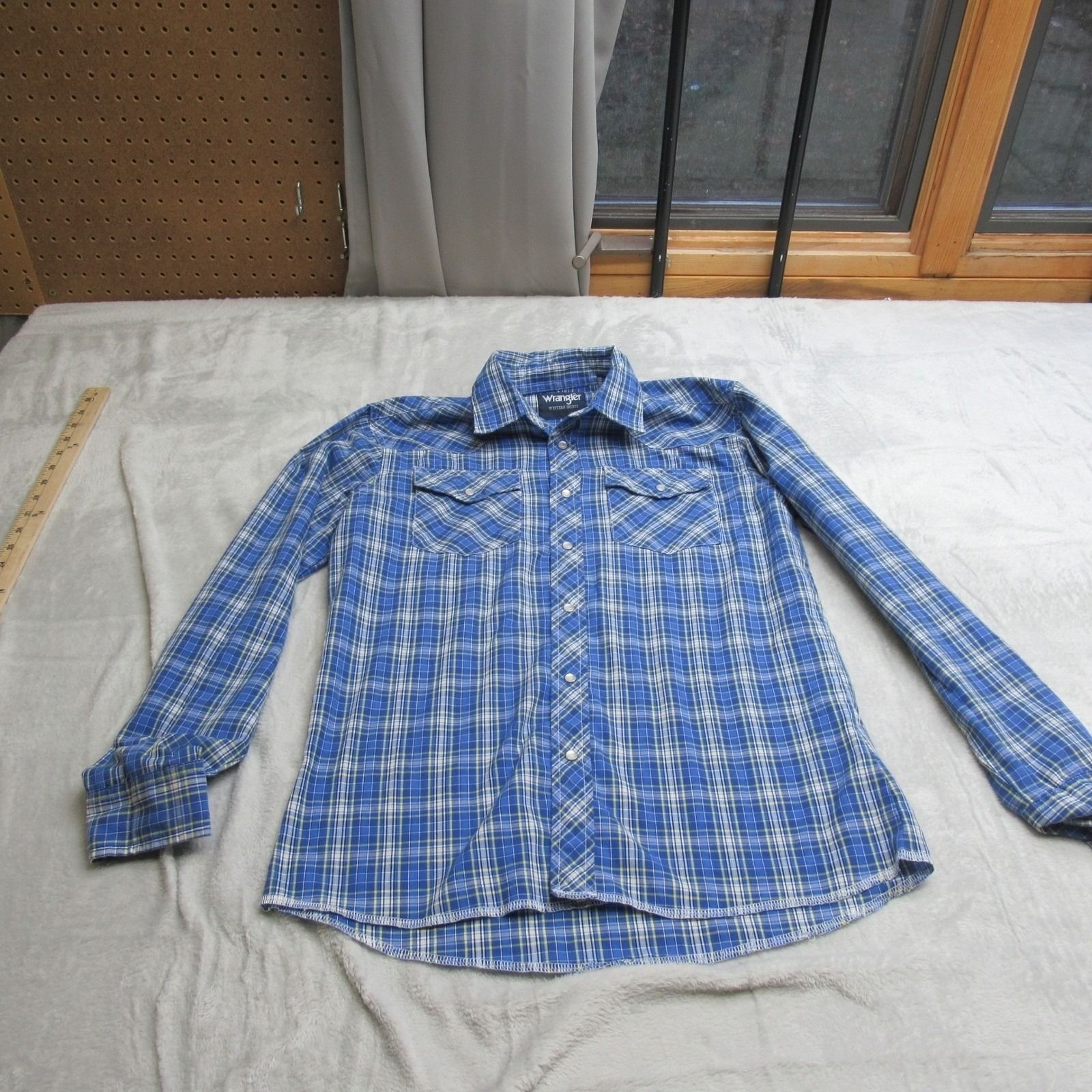 Wrangler Pearl Snap Shirts Womens XL 14-16 Blue Plaid Long Sleeve Western VTG