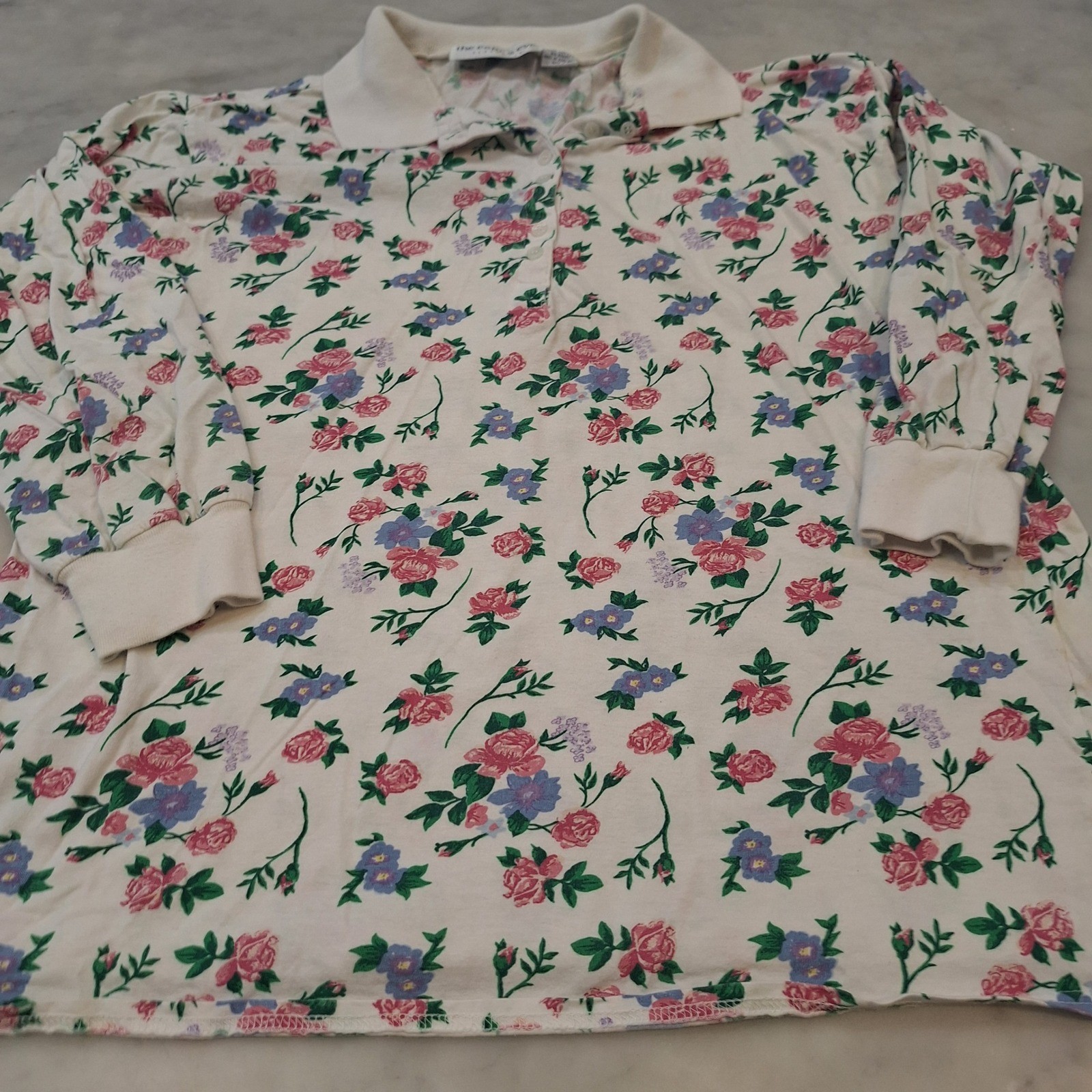 Vintage 90s The Eagle’s Eye Pajama Set Womens Med Ivory Floral Cotton Sleepwear