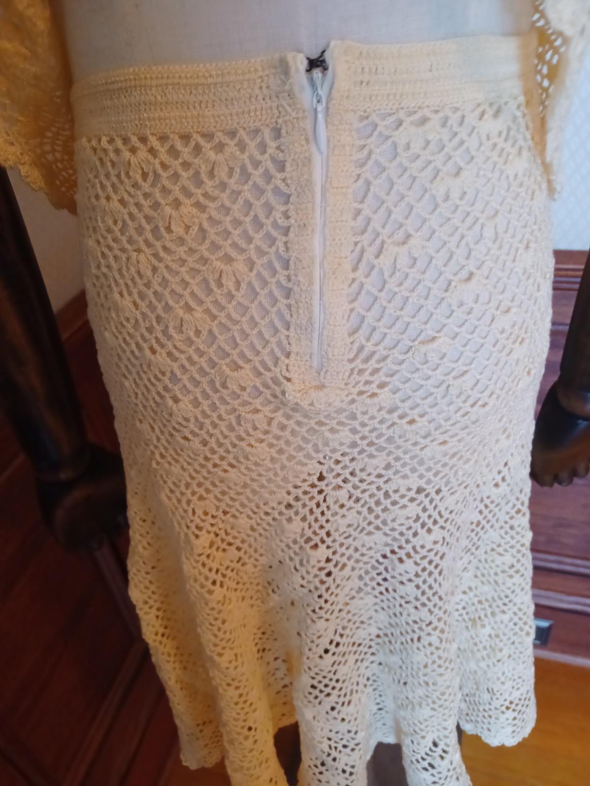 Vintage 1970s Boho/ Hippie/ Beach Wedding Ivory 2-piece Handmade Crochet Dress