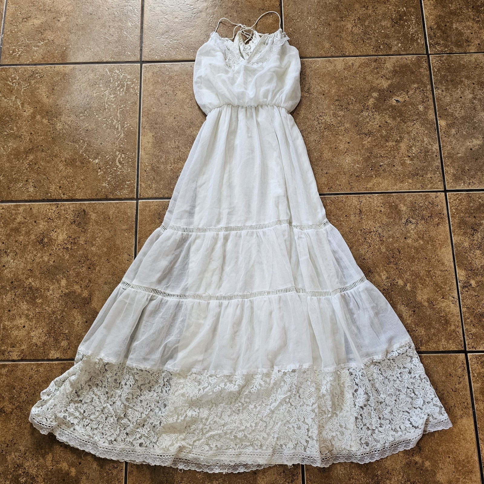 Vintage Roberta Maxi Dress White Lace Boho Coquette Romantic California Sundress