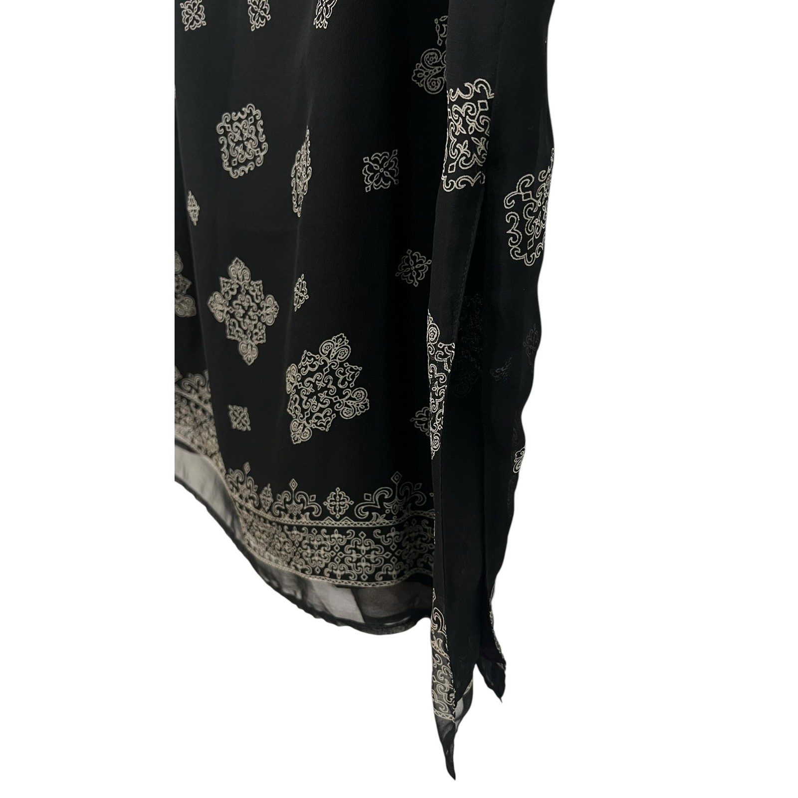 Vintage 90s New York City Design Co 100% Silk Skirt Black Geometric Womens M