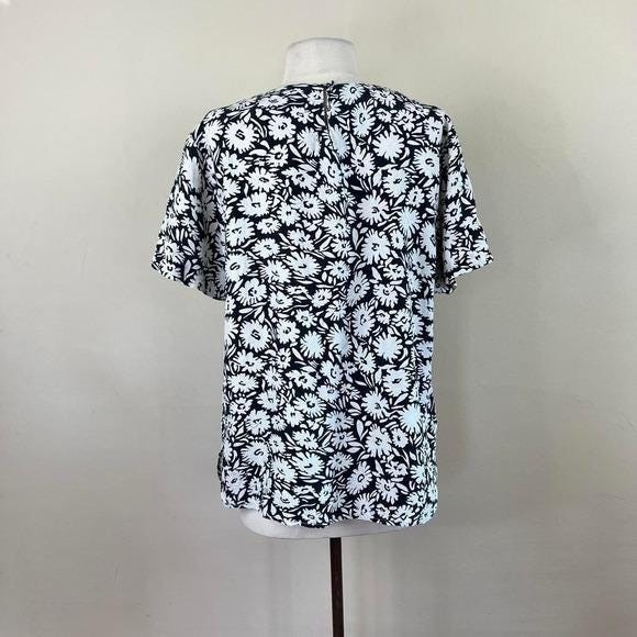 vintage 90s art print silk jacquard shirt daisy top boho secretary chic blouse