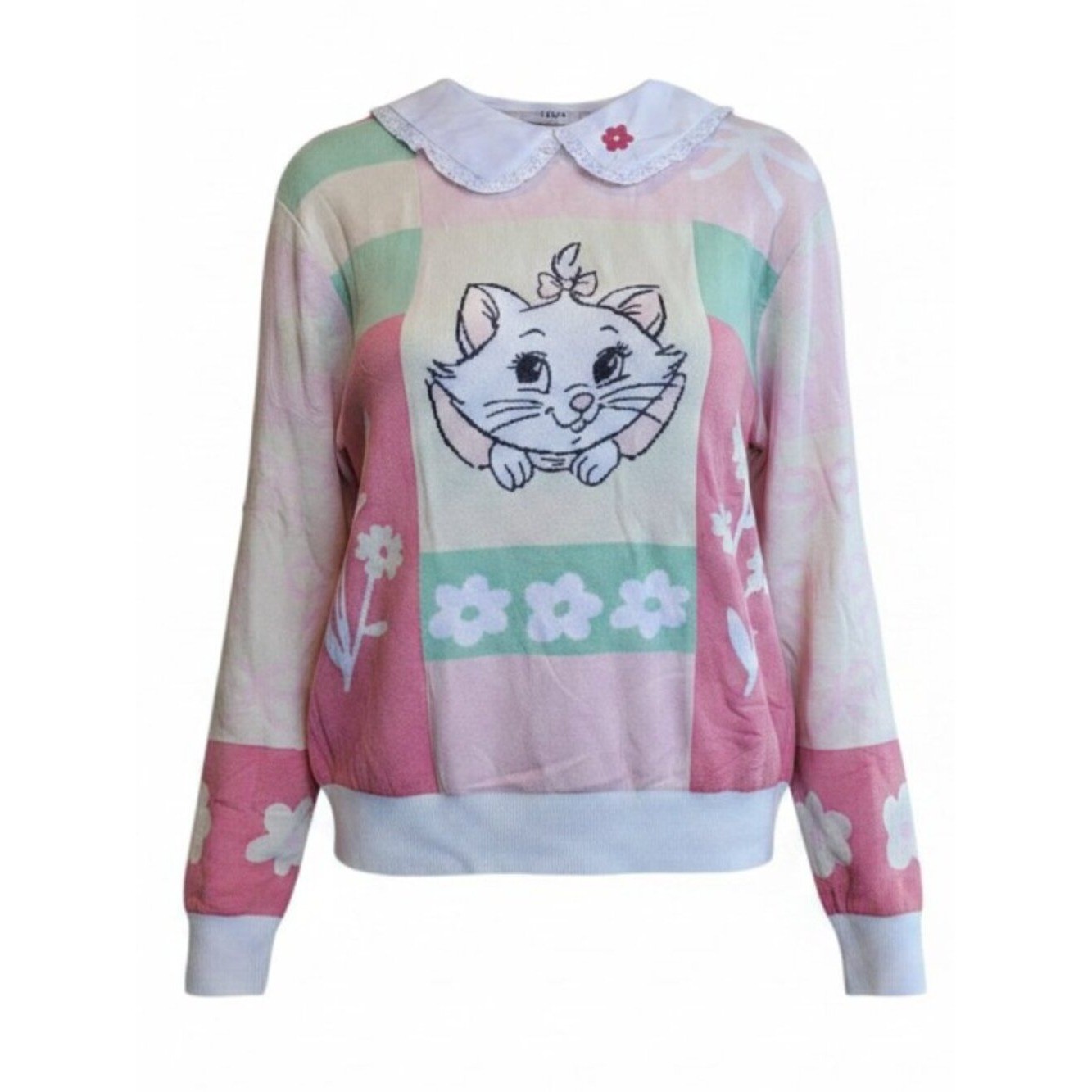 Disney The Aristocats Marie Portrait Floral Collared Women’s Sweater Size Large