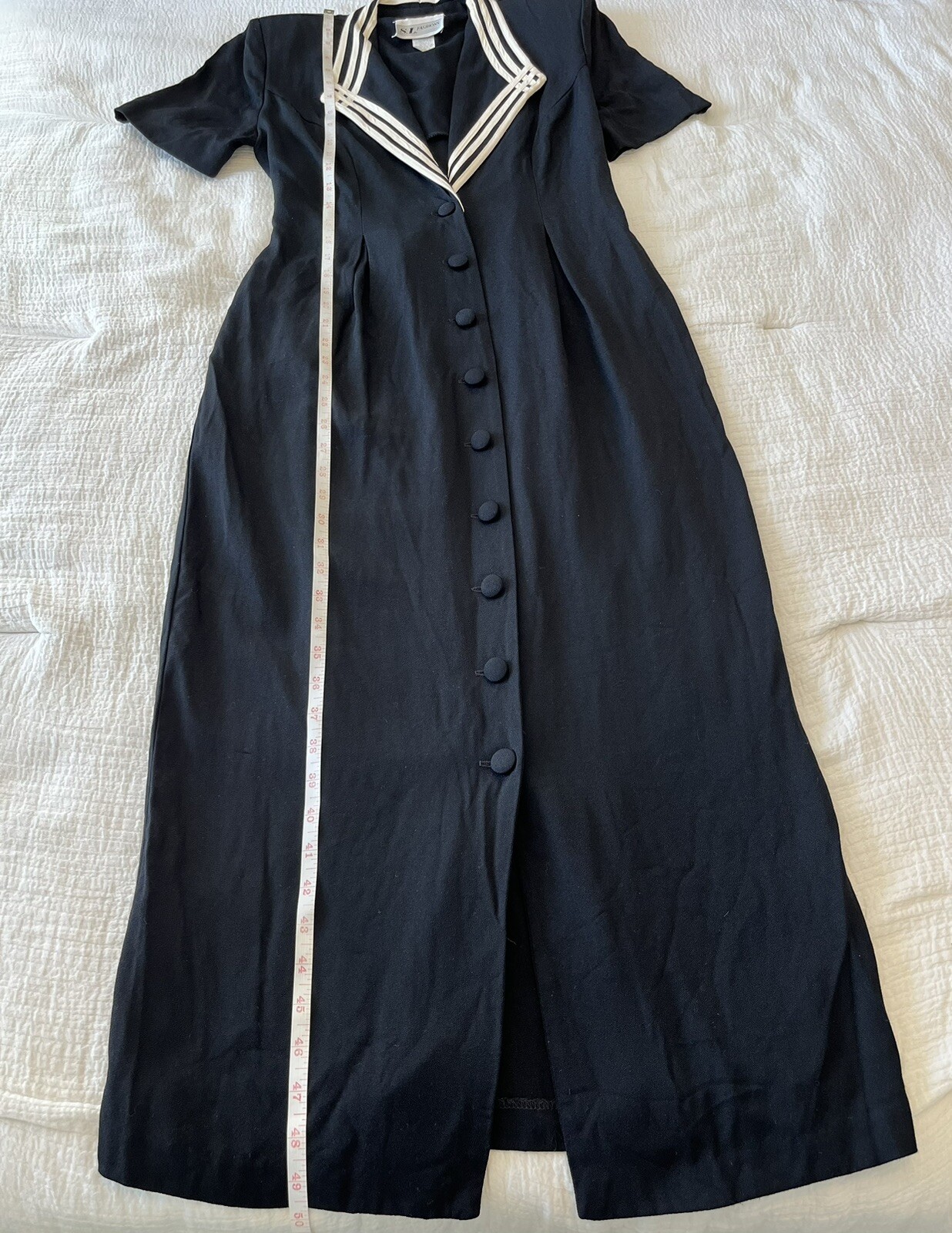 Vintage 90s S. L. Fashions Black and Ivory Trim Dress size 8