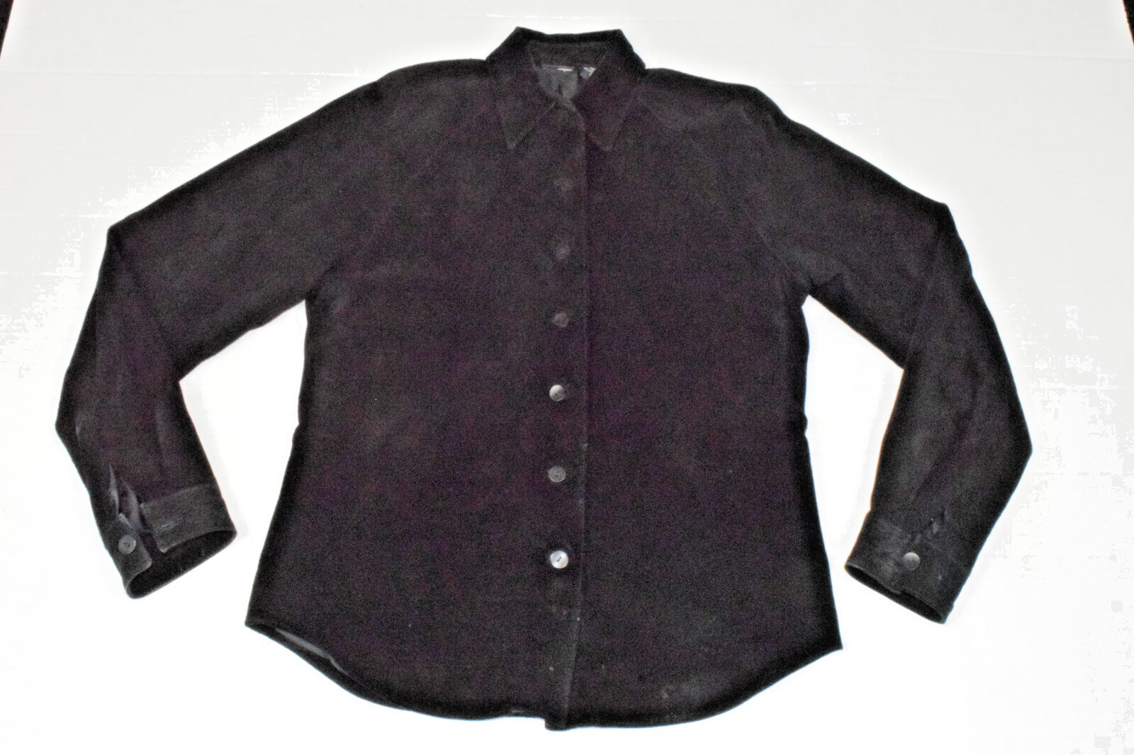 Vintage Leather Shirt Size S 90s Soft Black Suede Button Front Raglan Sleeve