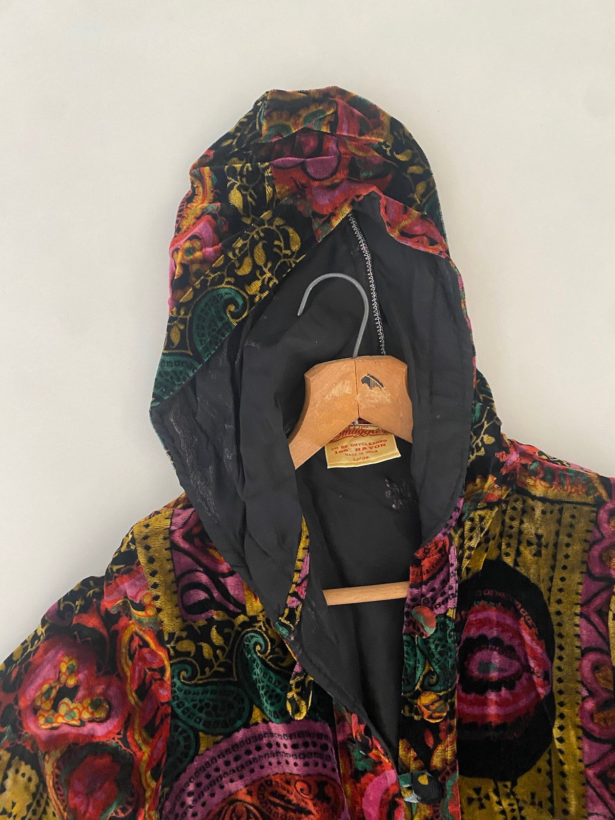VTG 60s 70’s S VELVET Paisley Hooded VELOUR Robe Whimsigoth Dark Fairy Witch Fal