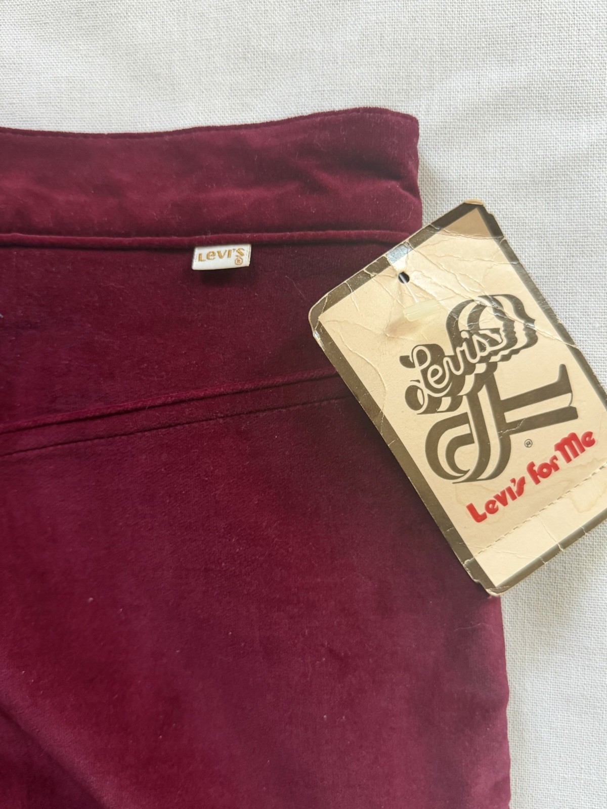 1970s VTG Levi’s For Me Burgundy Velvet Pants USA Tag Size 14 TLC Rare NOS
