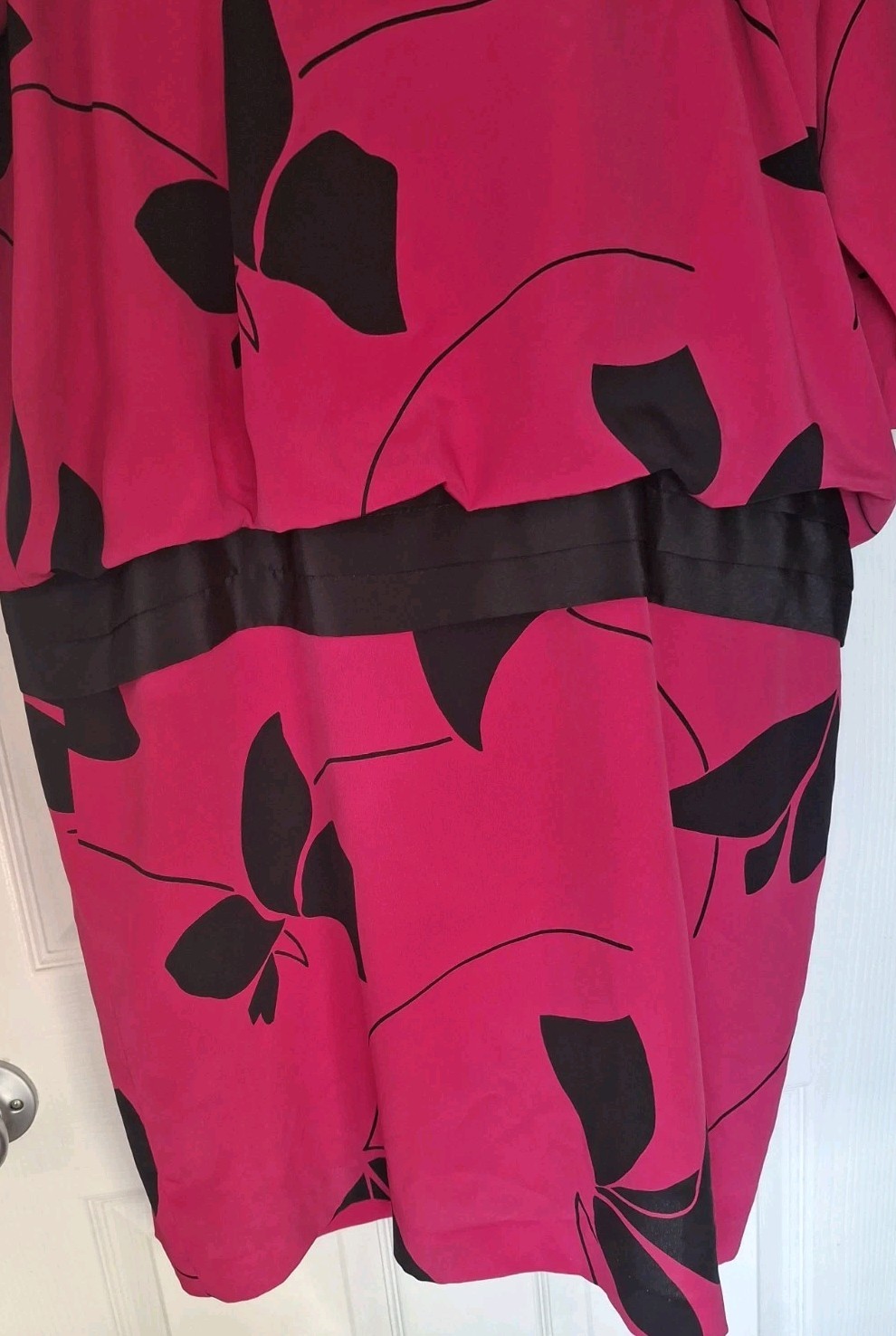 Vintage 80s O’Bryan Blouson Dress Size 20 Drop Waist Pink Black Floral Print
