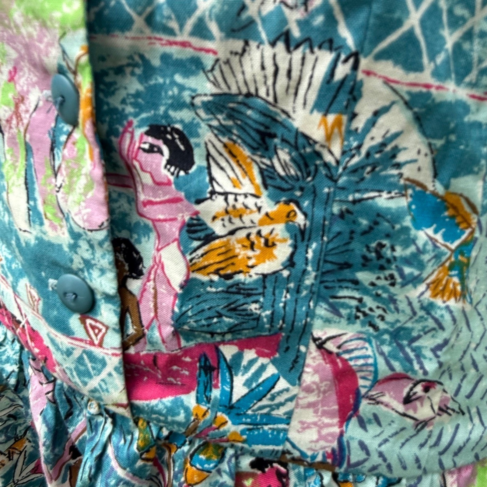 VTG Jane Schaffhausen Belle France Success Tropical Print Dress 10 Whimsy 80s