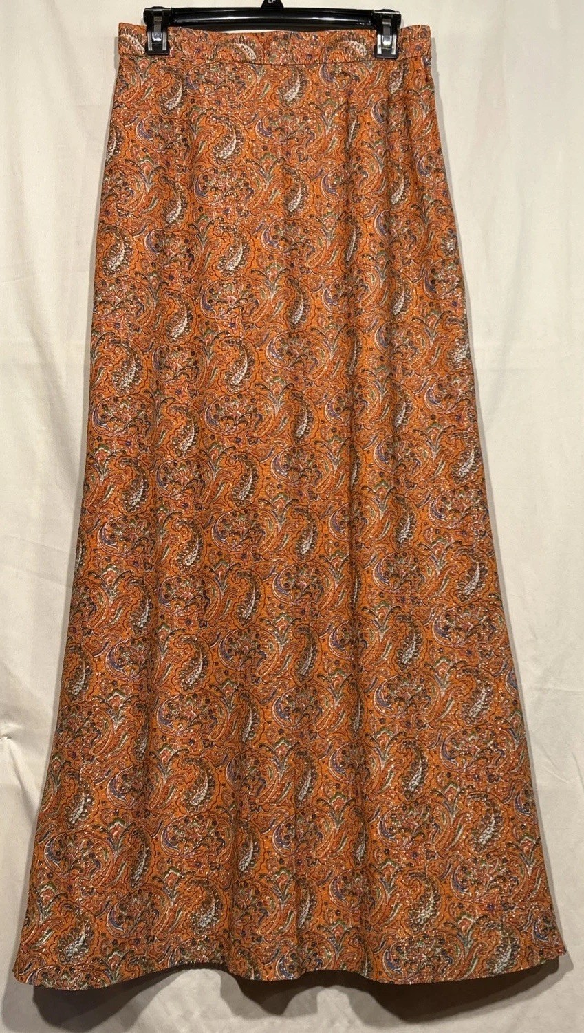 VTG Maxi Skirt Fairy Sparkle Orange Paisley Skirt Sz 14 waist 29in
