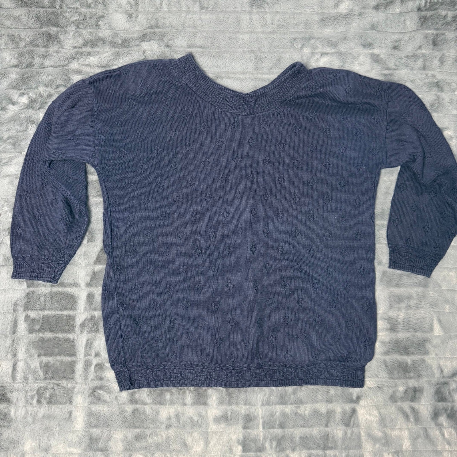 Express Tricot Sweater Womens Medium Navy Blue Vintage 90s Pointelle Cotton USA