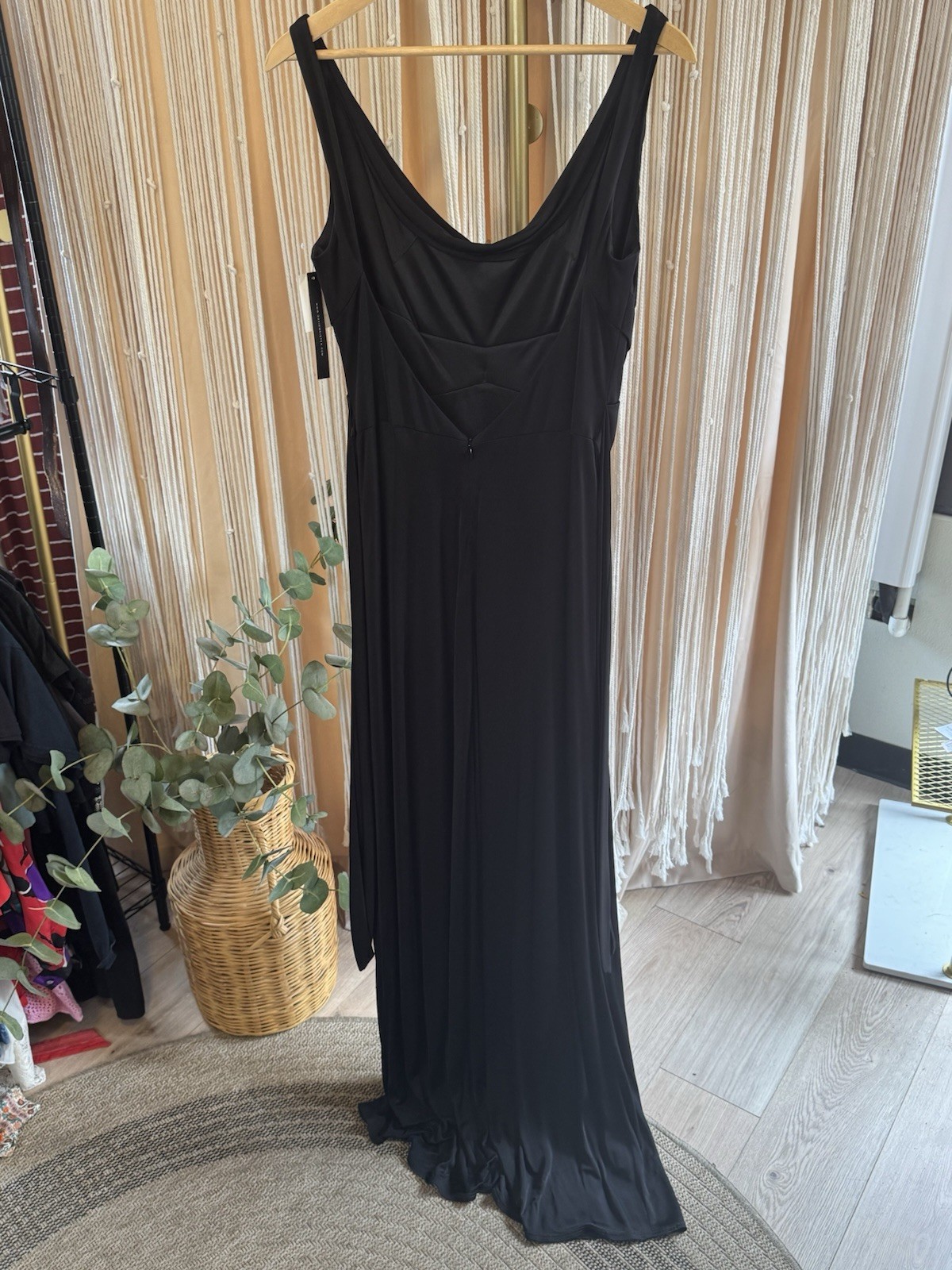 Vintage NWT David Meister Black Cowl Neck Maxi Dress Evening Gown Sleeveless