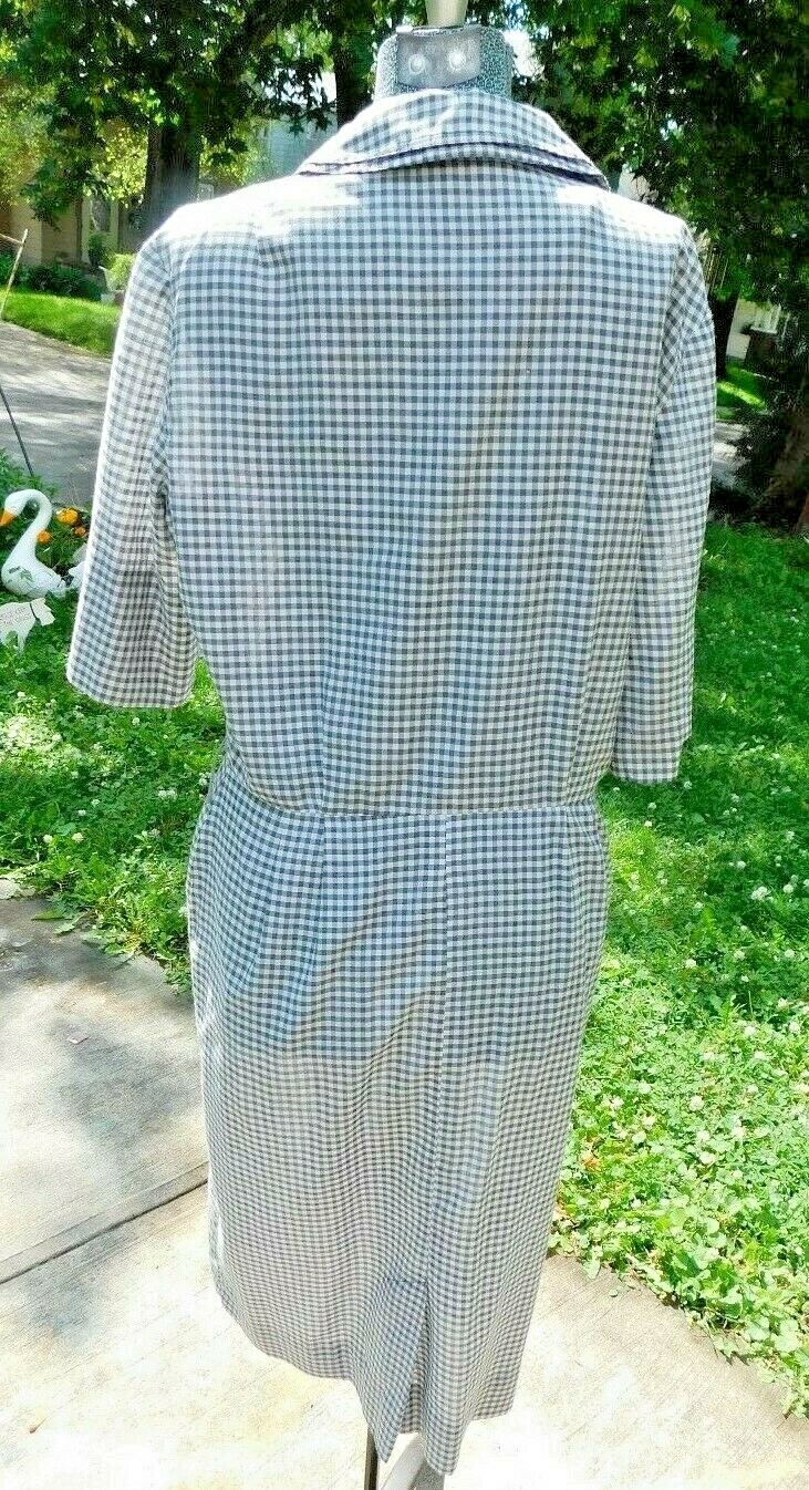 VINTAGE 1950’s / 60’s MID CENTURY GRAY CHECKER ROCKABILLY COTTON DRESS B38 W29