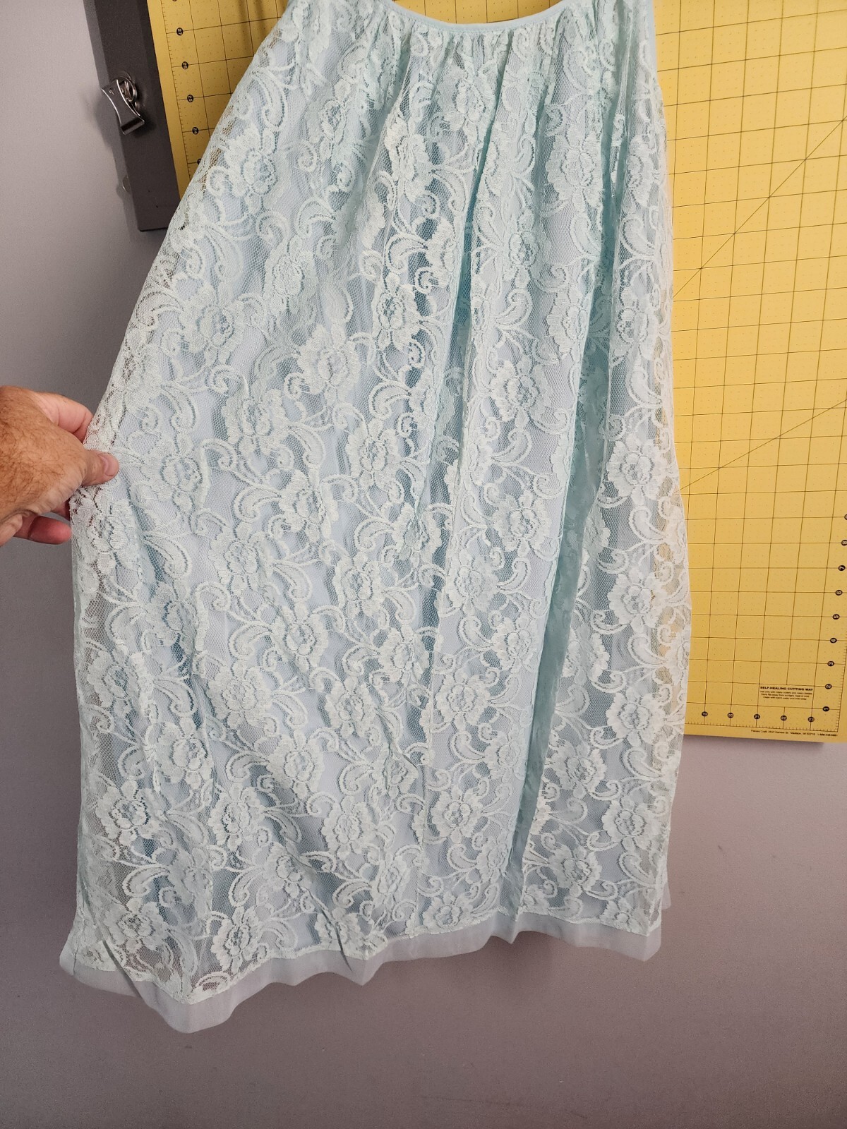 Avian Light Blue Peignoir Set Nightgown Robe Floral Lace Nylon Sz Small NWT