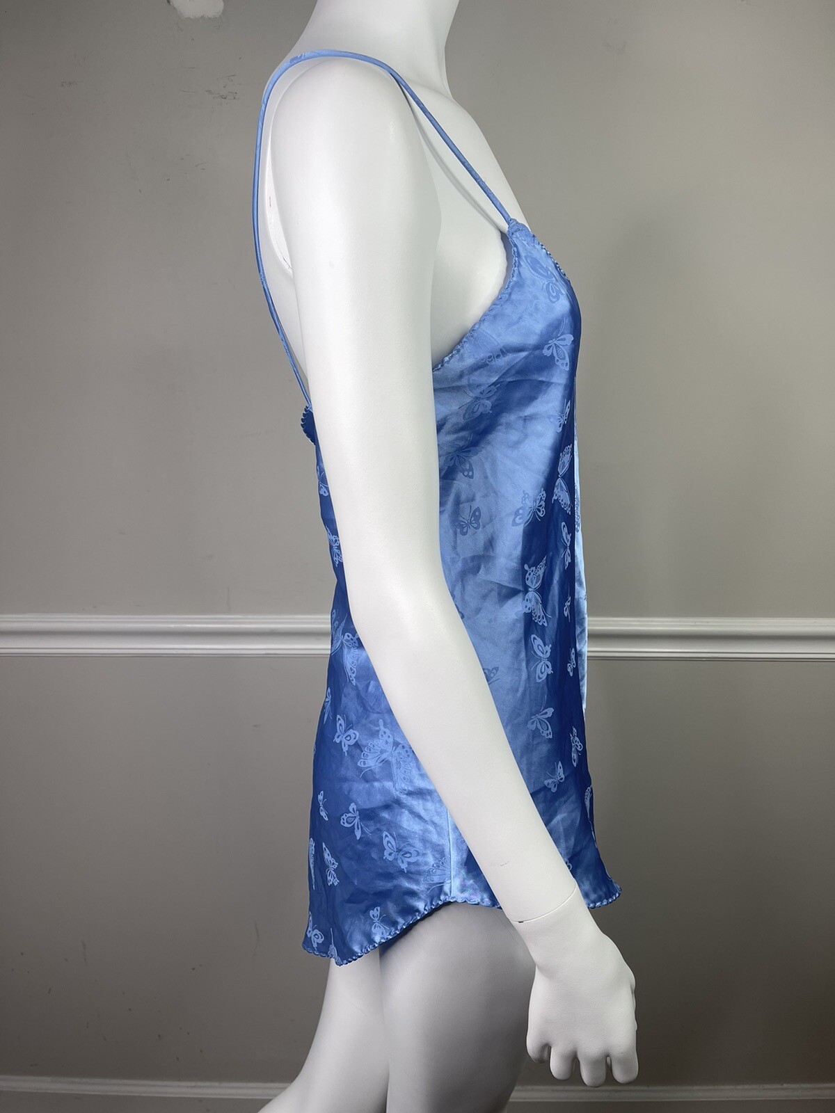 Vintage Papillon By Paula Carbone Blue Satin Nightgown Teddy Medium Butterflys