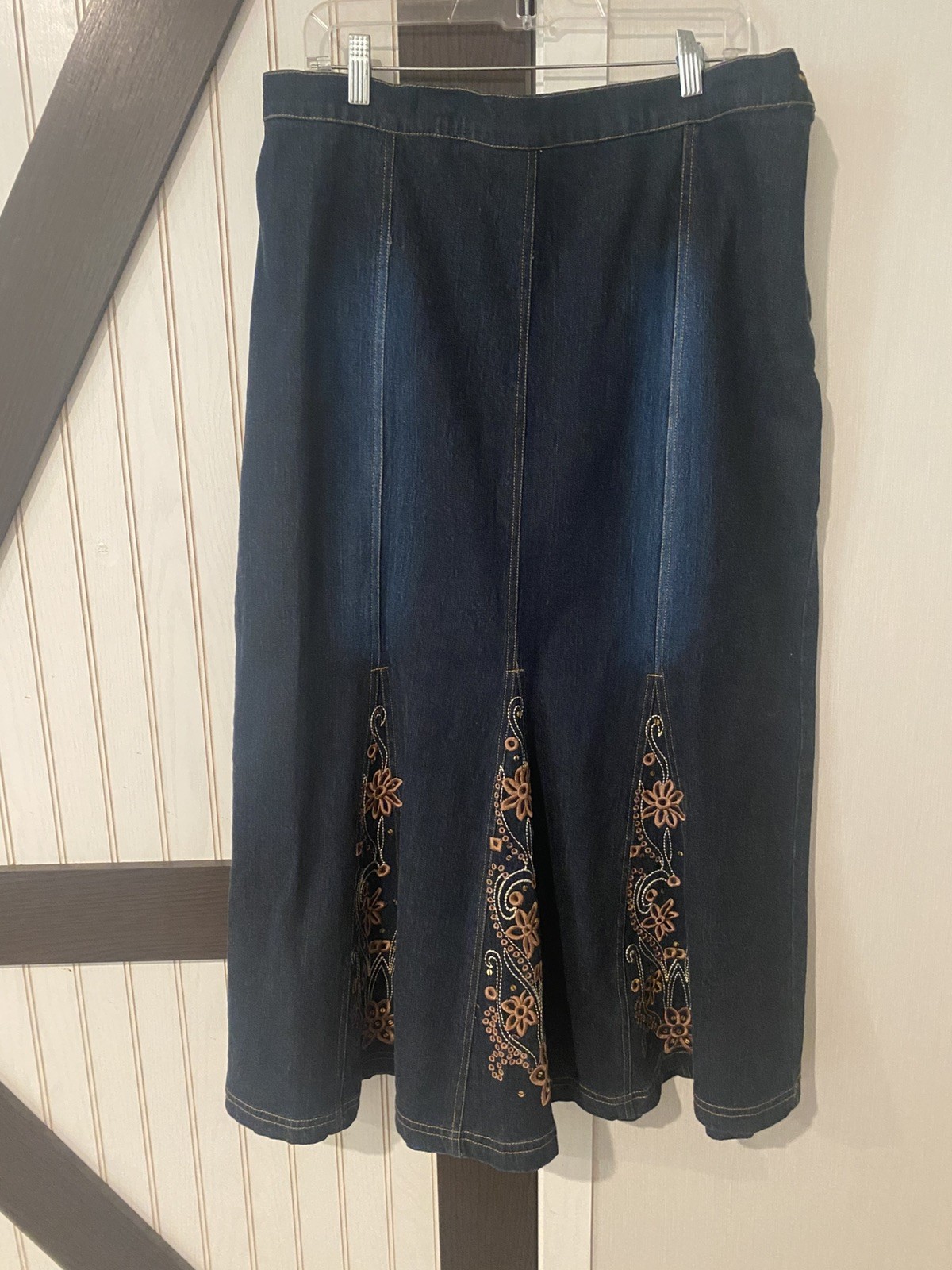 Vintage Molato Heavy Denim Quality Embroidery Modest Skirt Zip Size Large