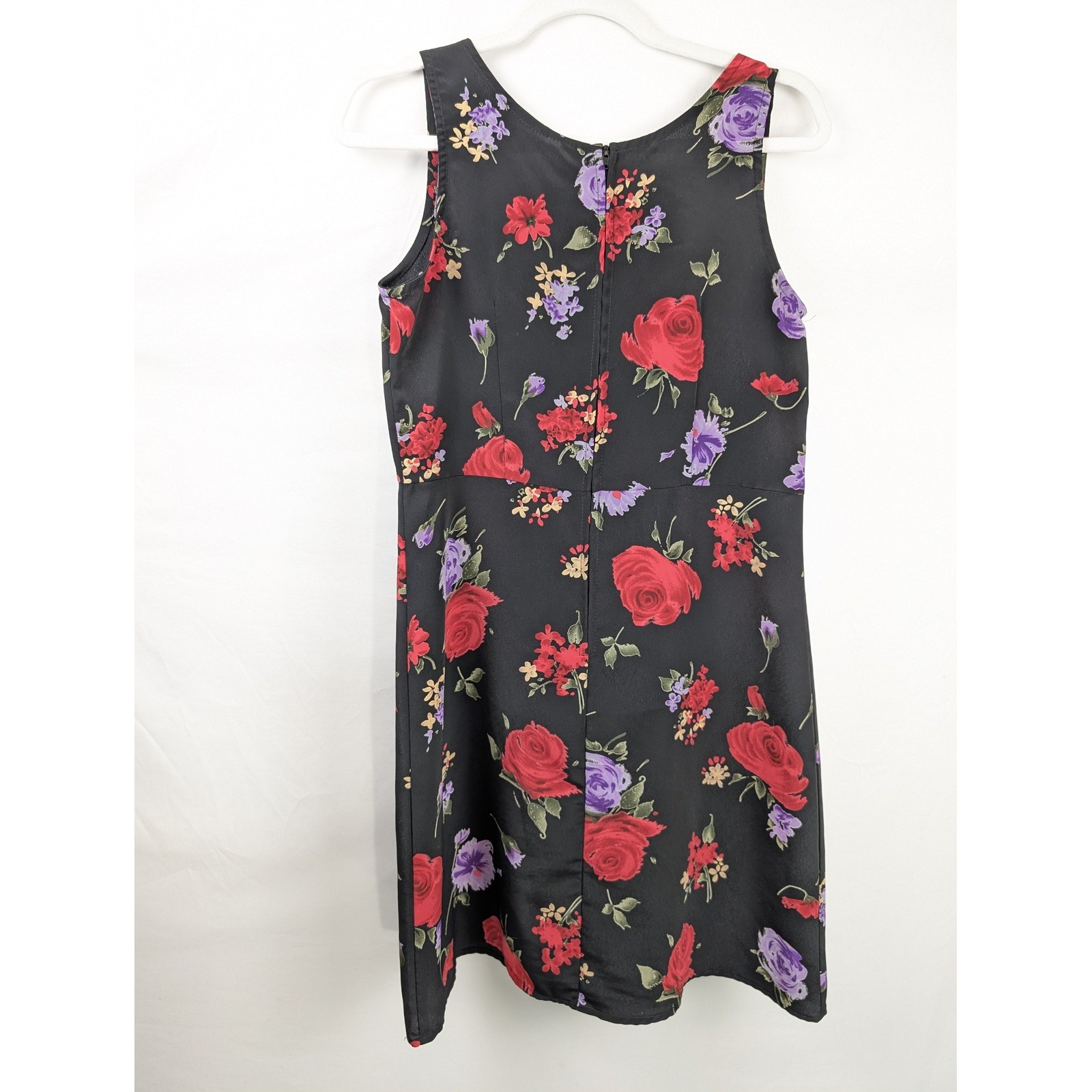 Vintage 90s Floral Lace Up Babydoll Mini Dress Size M Black Rose Dark Romantic