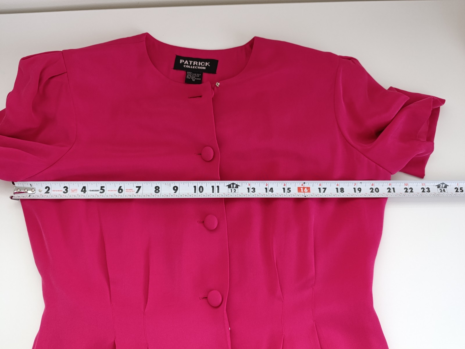 Vintage Patrick Collection 100% Pure Silk Pink Dress Button Up Pockets Size 12
