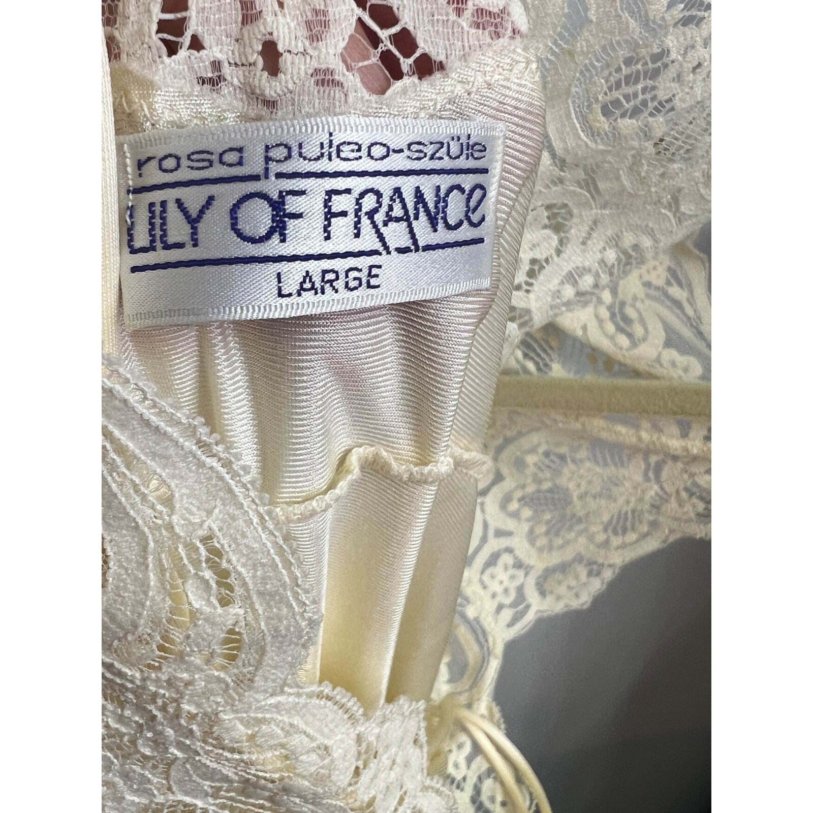 Vintage Lily Of France Ivory Satin & Lace Nightgown Spaghetti Straps Large