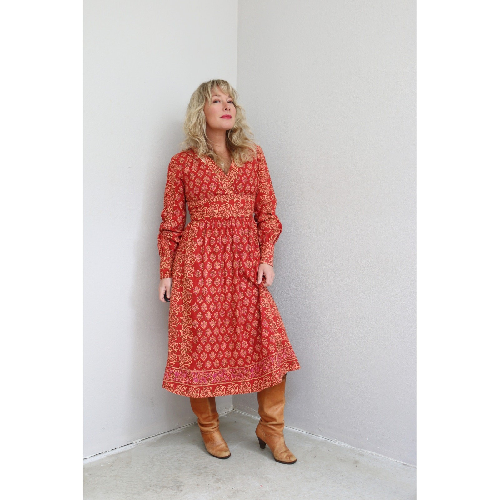 1970’s Vintage Indian Imported Batik Cotton Block Print Dress ~ Women’s XS SM