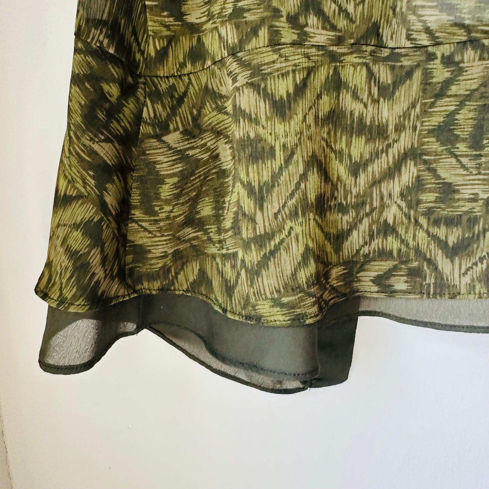 Studio I Vintage Y2K Green Abstract Chiffon Open Front Cardigan Size 16 Boho