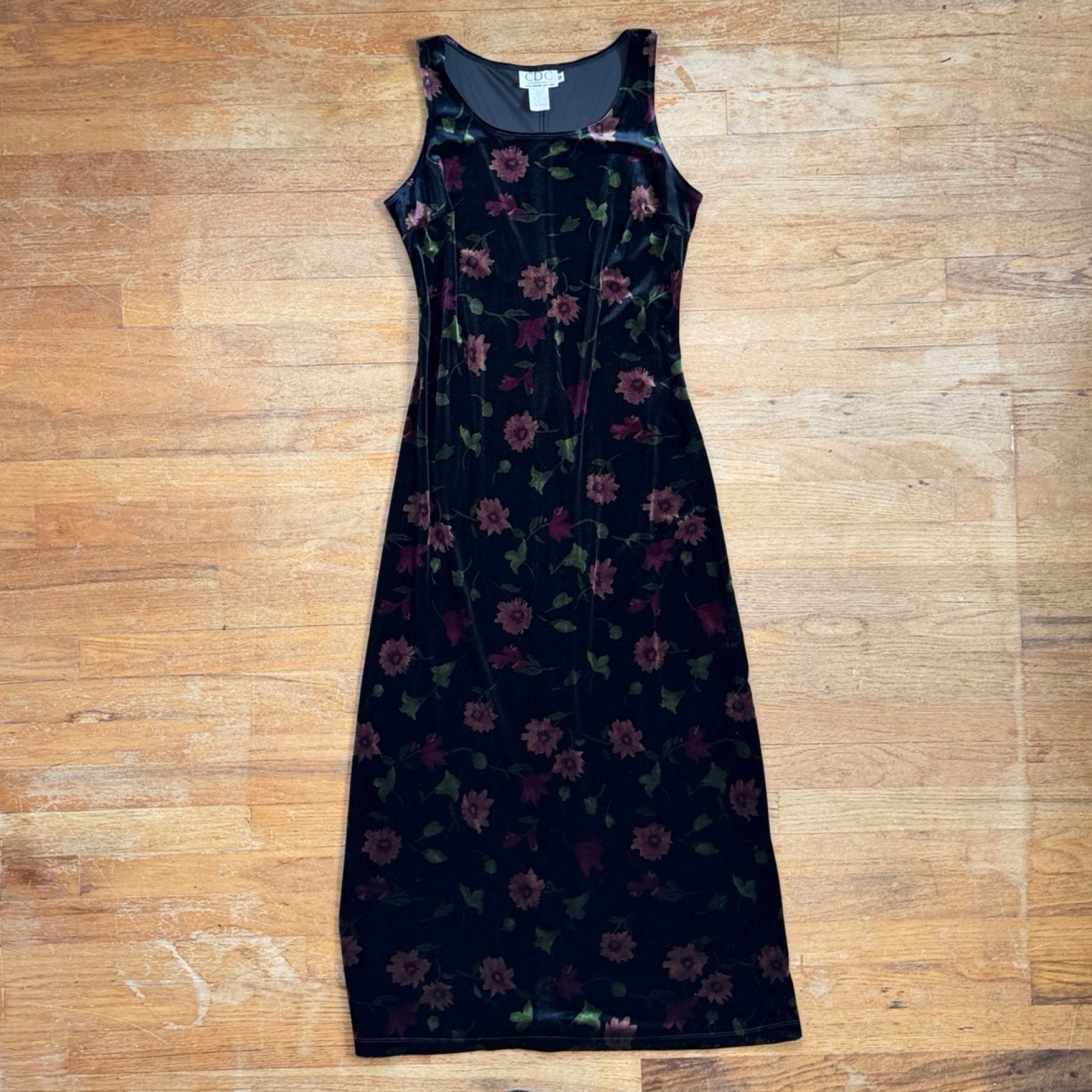 Vintage Crushed Velvet Dress & Jacket Set Size Small 90s Black Floral Maxi