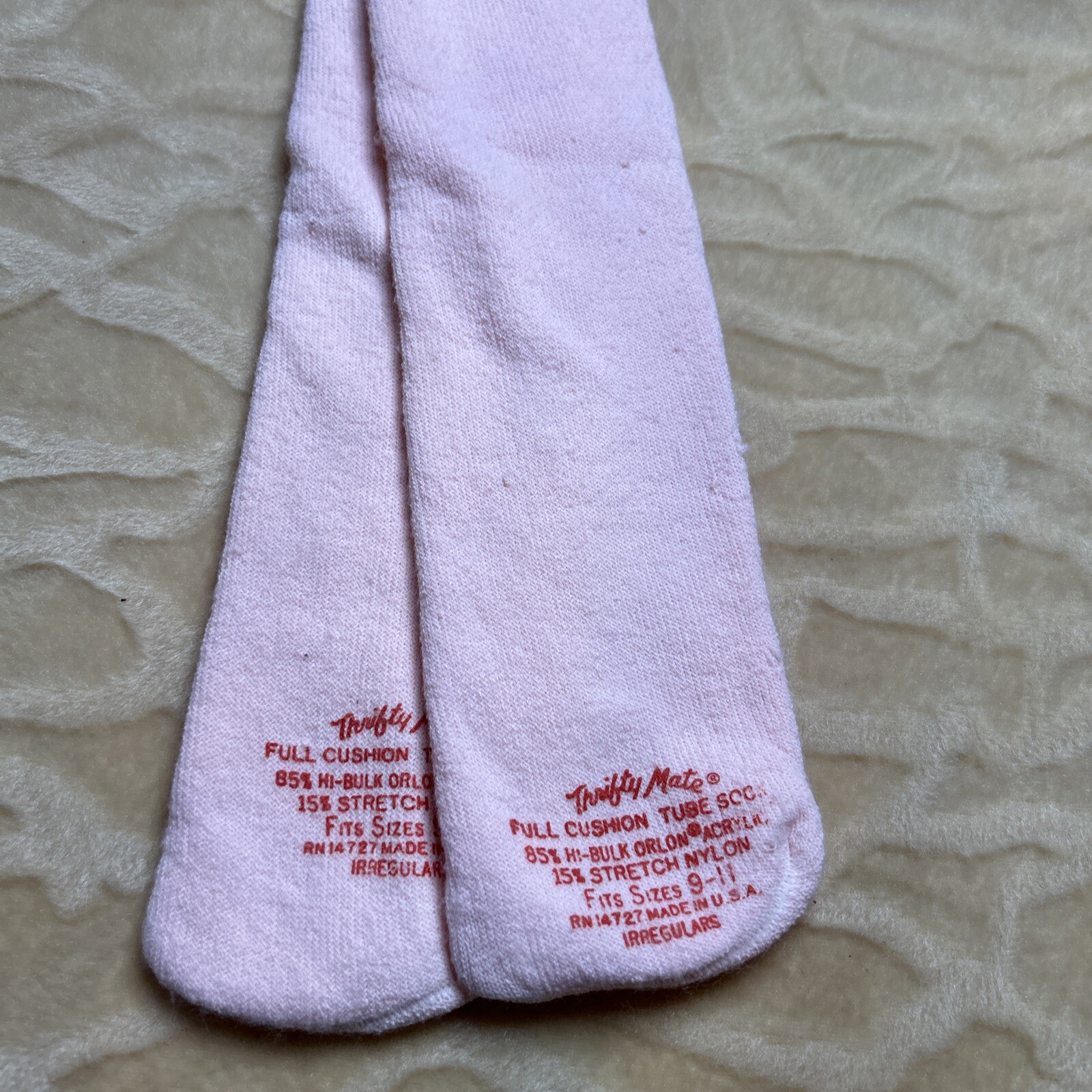 VTG Thrifty Mate Socks White Striped 9-11 Acrylic Tube NOS 80s Irregulars Pink