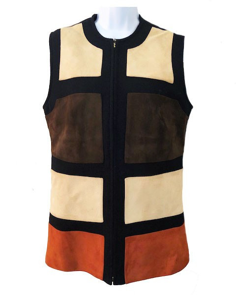 Gina Teresa VTG 100% Black Wool + Suede Graphic Zip Made in Hong Kong Vest sz 16