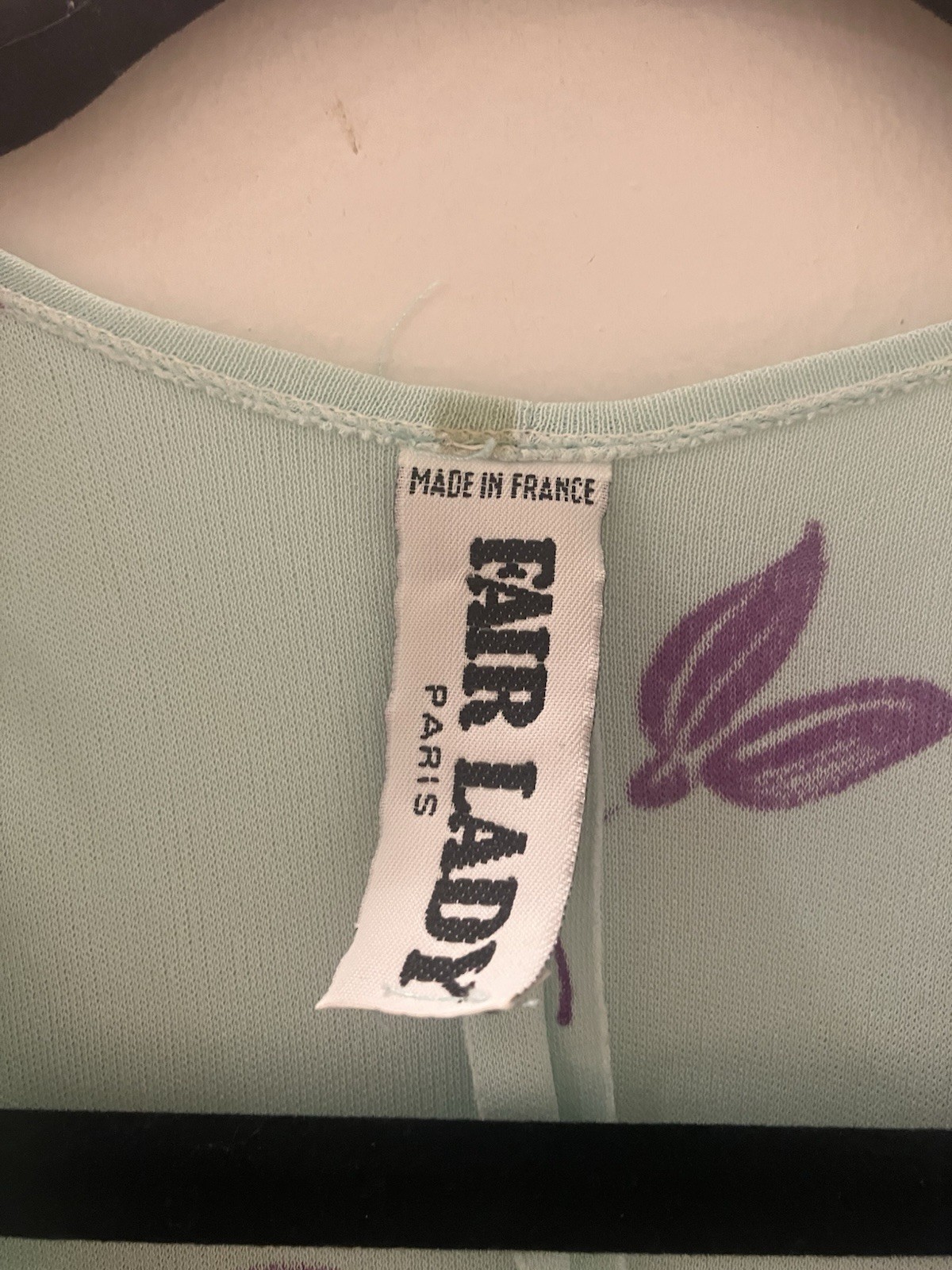 Vintage 80s Dress Fair Lady Paris France Light Blue Purple Flower Knit Dress S