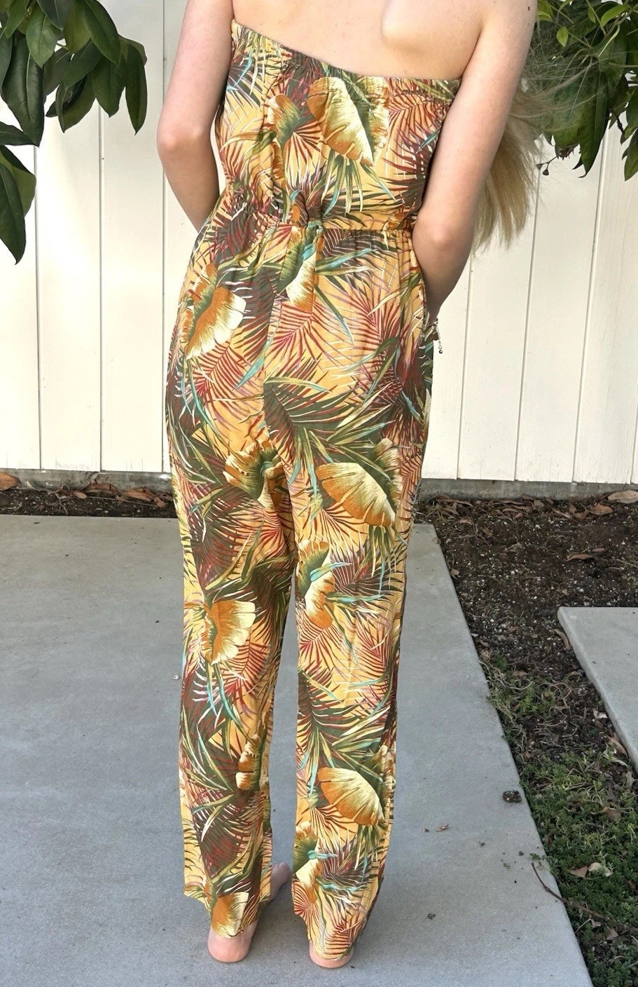 Vintage Strapless Tropical Jumper Pants Hawaiian Romper Cotton