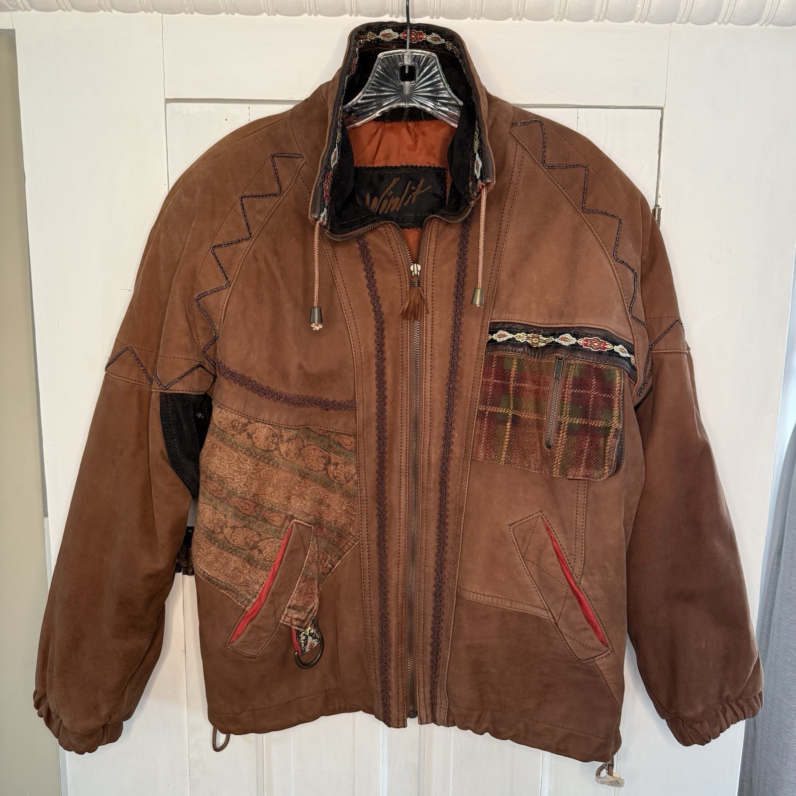 Vintage Leather Coat Size Small Patch Design Winlit Brown Jacket Women’s Western