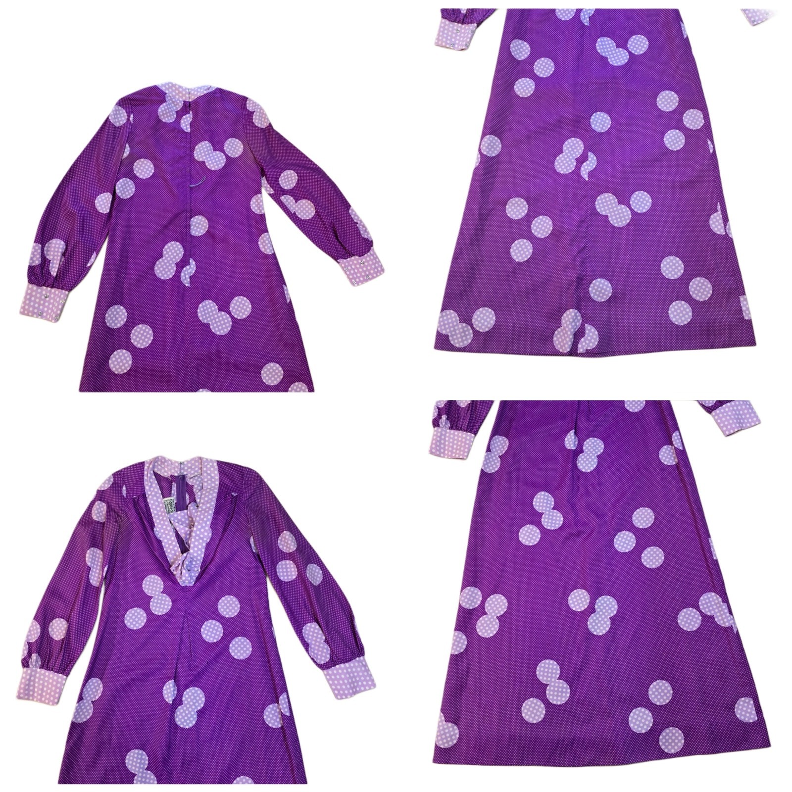 1970s Corky Craig California Purple Polka Dot Maxi Dress VTG Boho Disco Size S