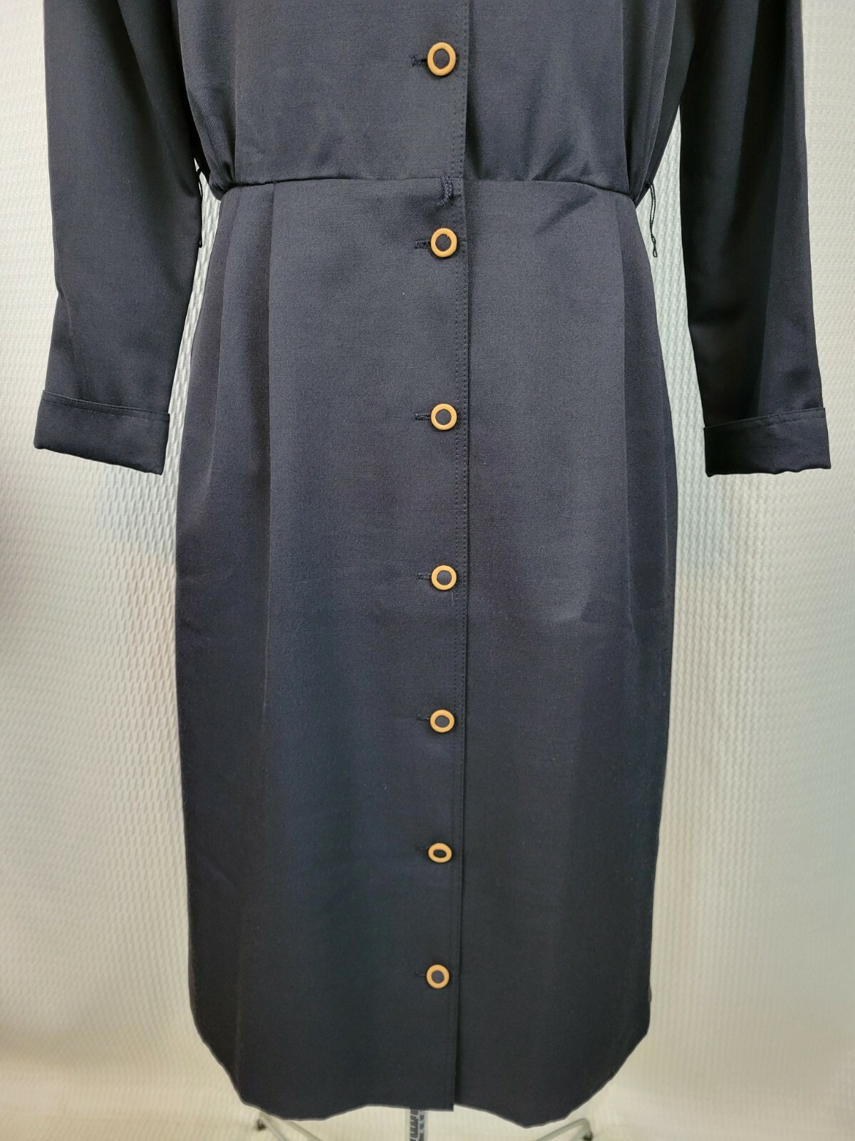 Vintage Sabino Black Dress w Full Button Down in Brown Accent Buttons Size 16