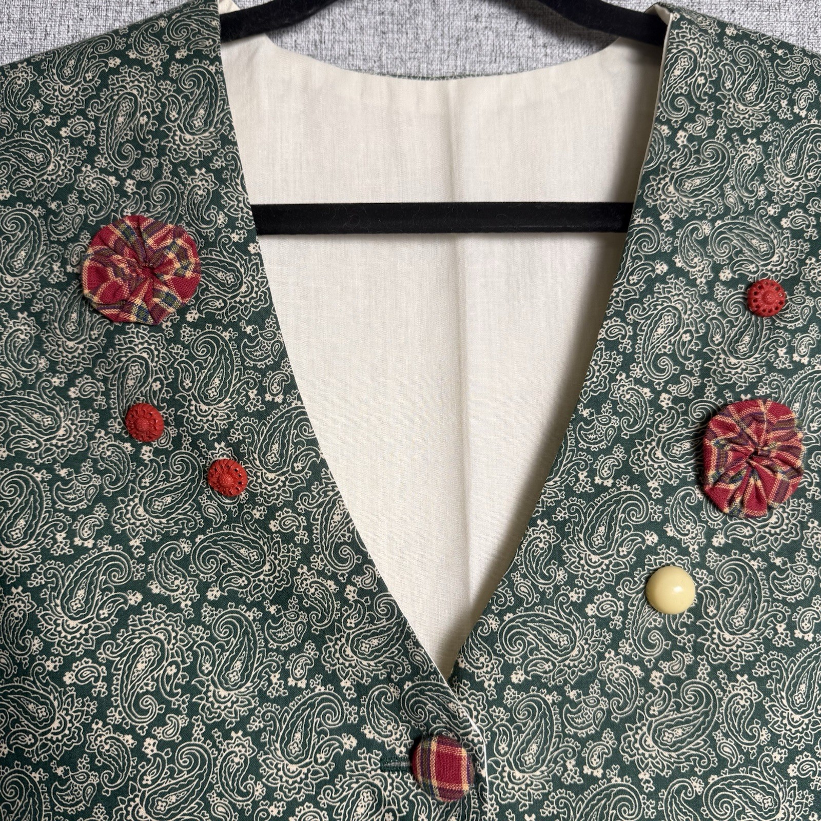 Vintage Handmade Ugly Christmas Holiday Plaid Paisley Red Green Vest Party XL
