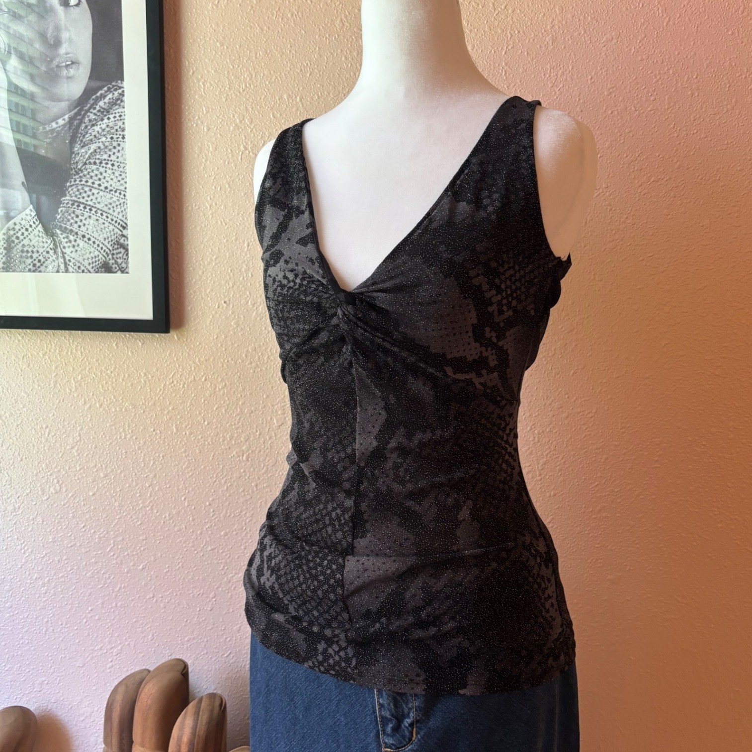 Vintage Y2K Mesh Glitter Night Out Blouse
