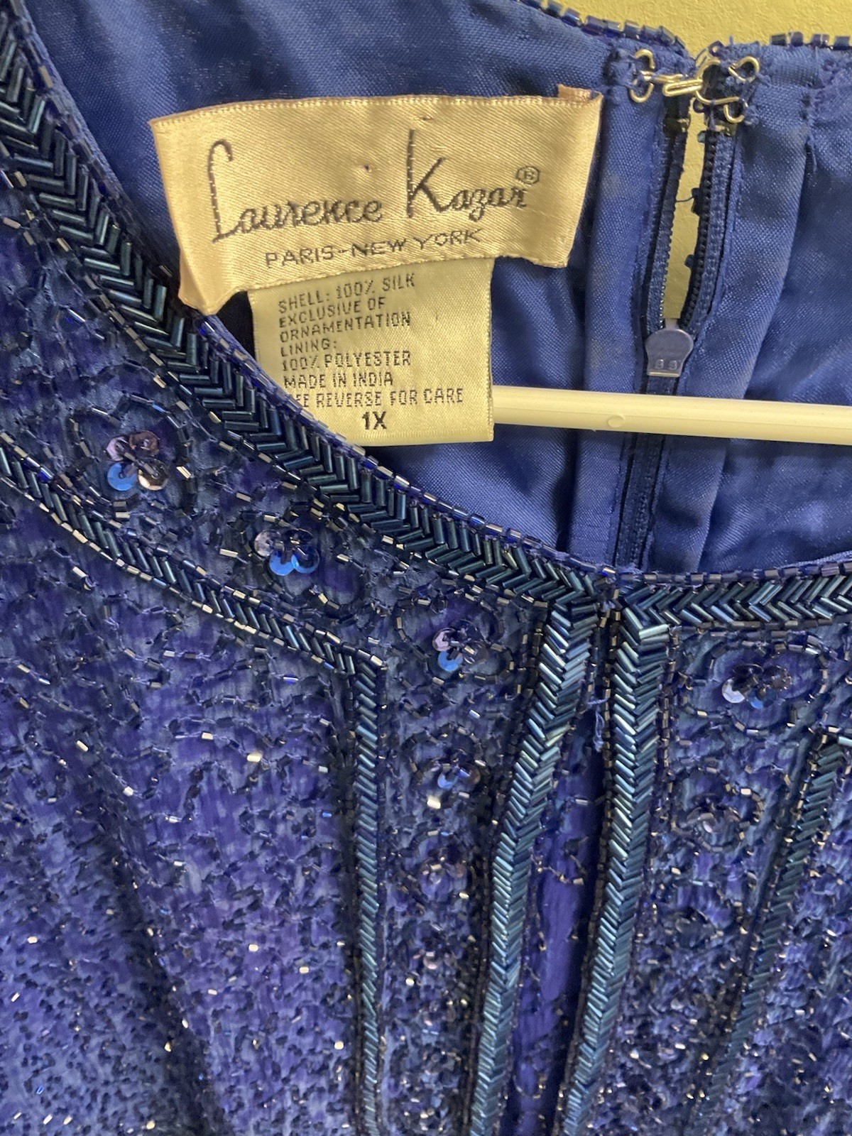 Vintage Laurence Kazar 100% silk cobalt blue heavy beaded cocktail dress size 1X