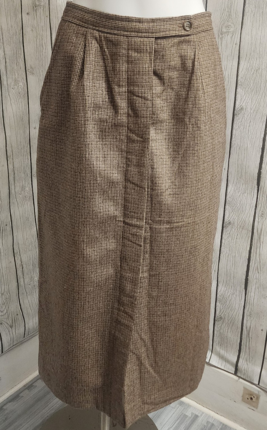Tall Girls California Skirt 7/8 Button Front High Waist Midi Brown Houndstooth