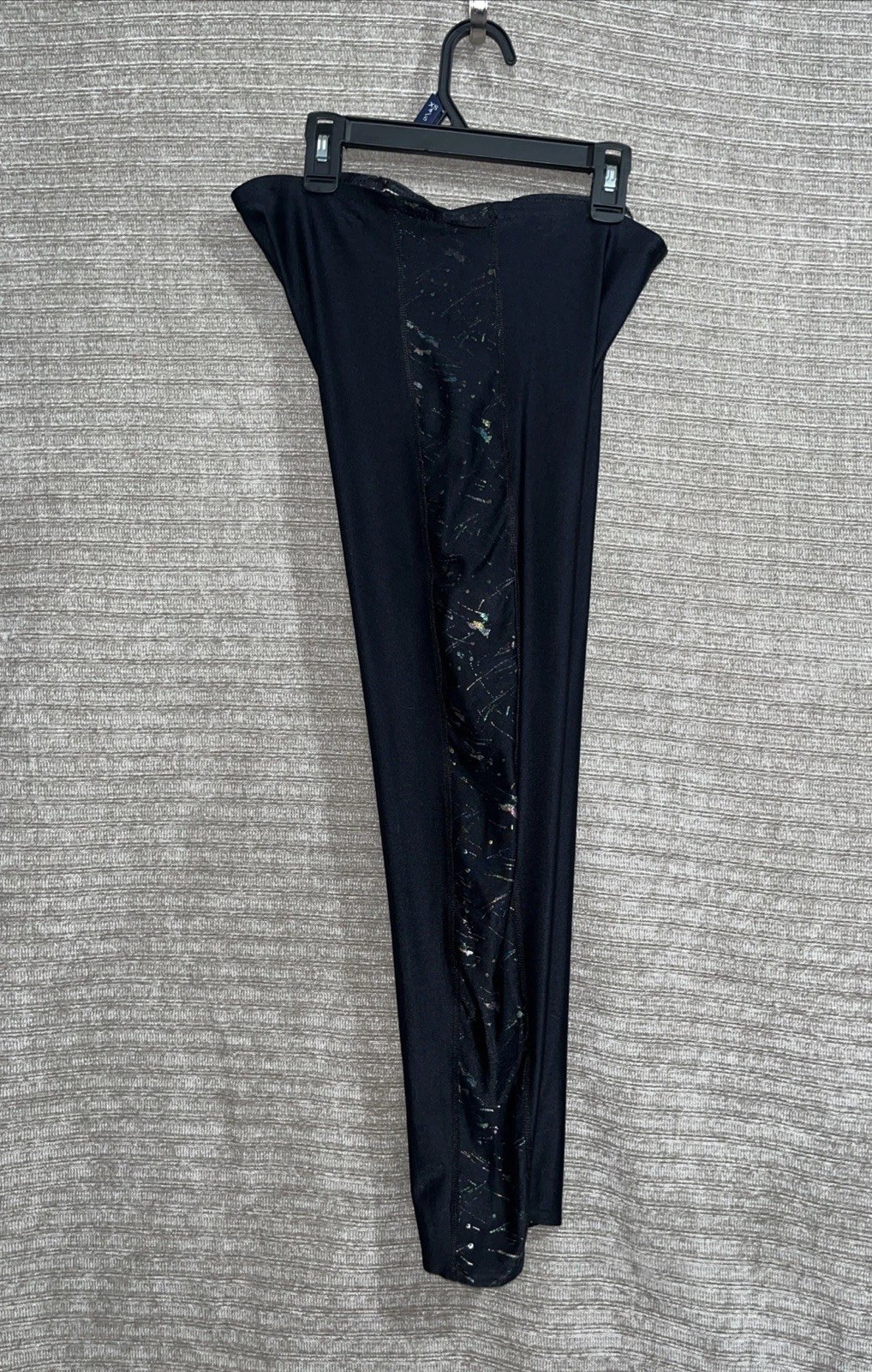 Vintage Black Satin Glitter Shiny Spandex Tight Disco Pants Dance High Waist M .