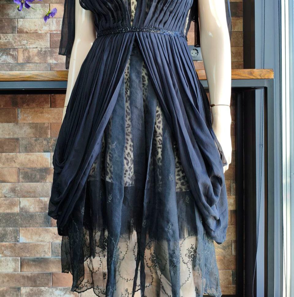 Vintage Silk Layered Evening Dress on Leopard Base Collection 2008 Size 1