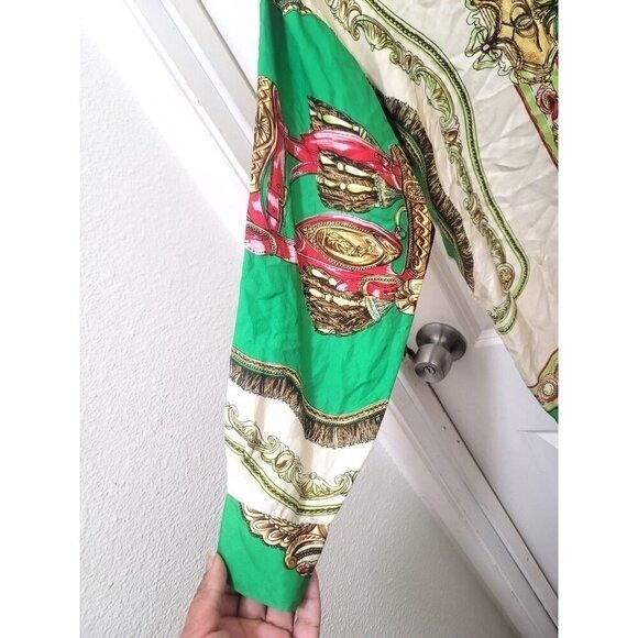 VTG Ted Lapidus Paris Scarf Print Blouse Women’s M Green Equestrian Preppy Shirt