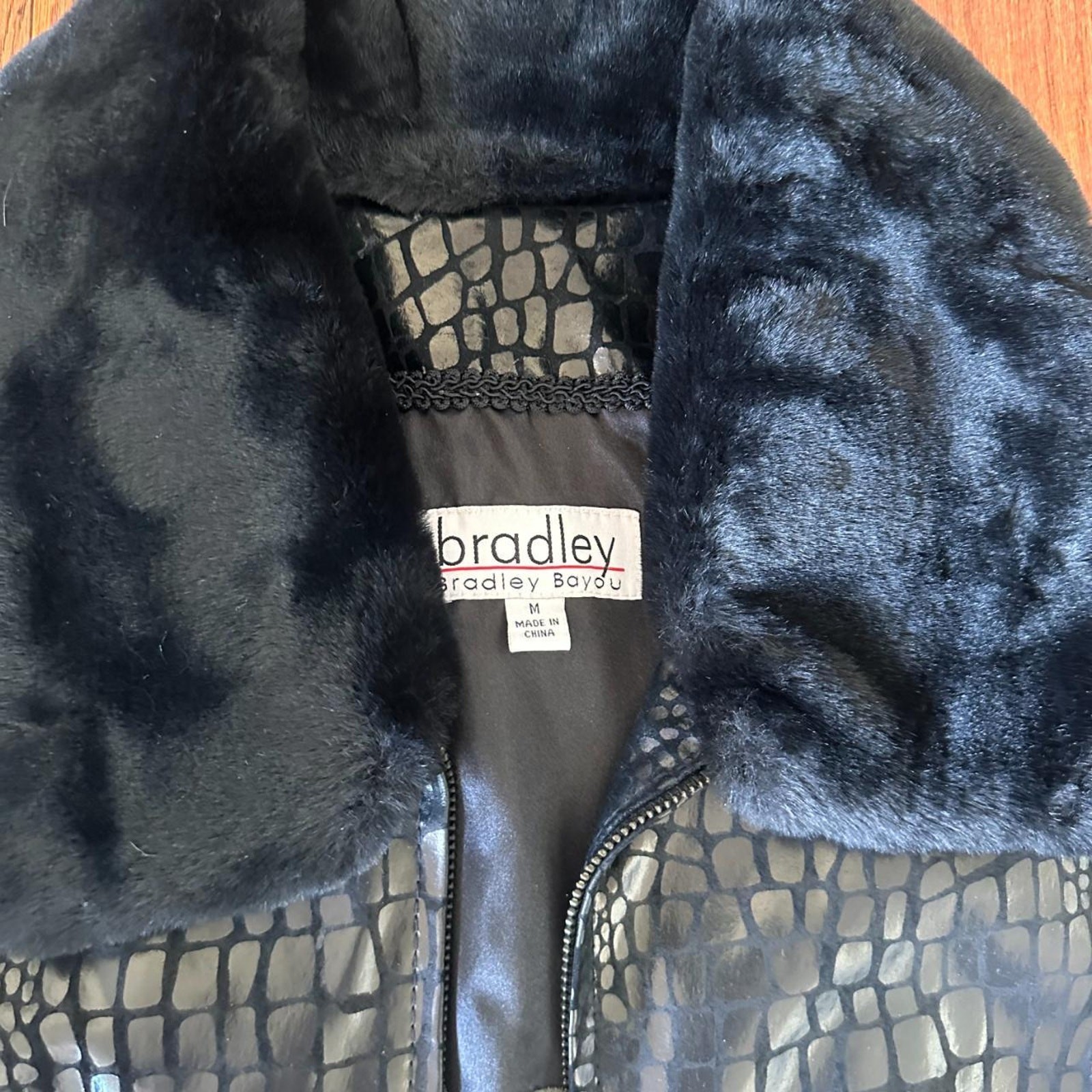 Y2K Black Leather Jacket with Faux Fur Collar by Bradley Bayou