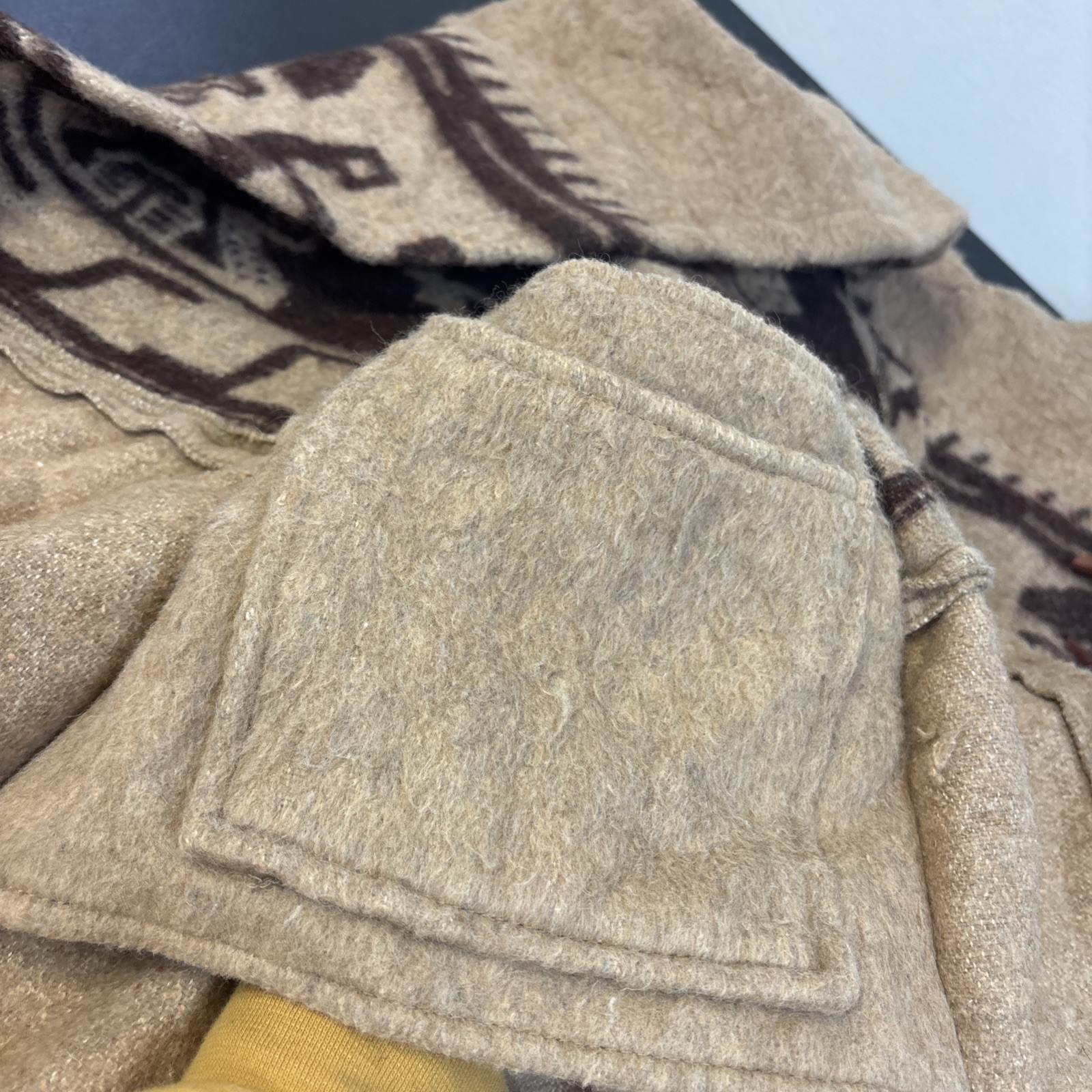 Vintage Aztec Hooded Wool Blend Poncho Jacket With Pockets One Size – S To 3xl
