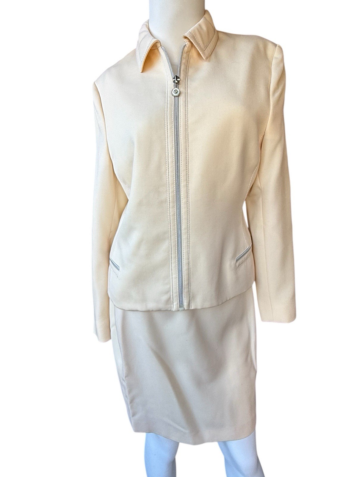 Vintage 90’s Gianni Versace butter yellow wool zip up skirt suit Italy 42 US 6