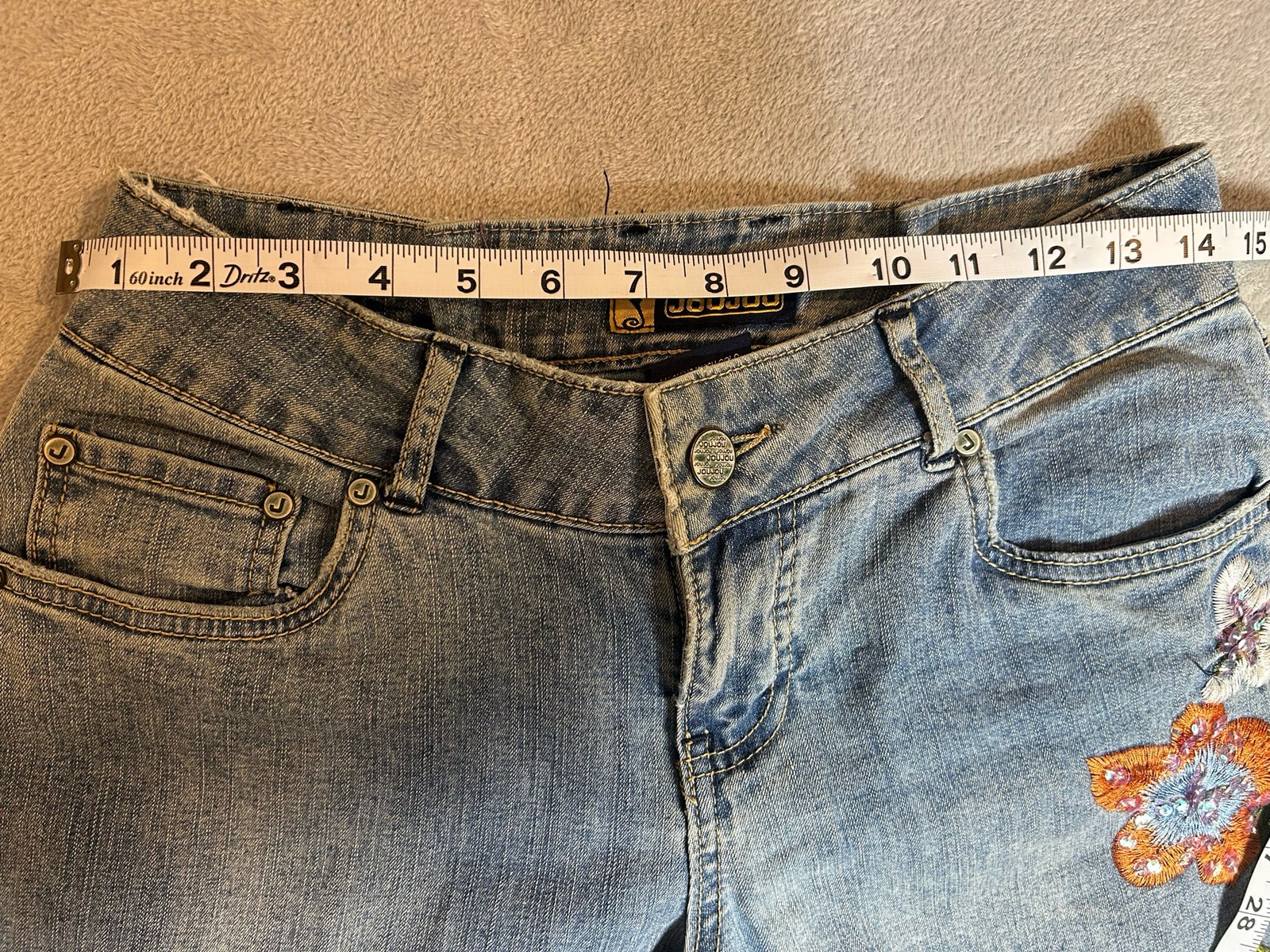 JouJou Y2K Jeans Women Floral Embroidered Sequin Flared Sz 9/10 RARE FIND!! ✨