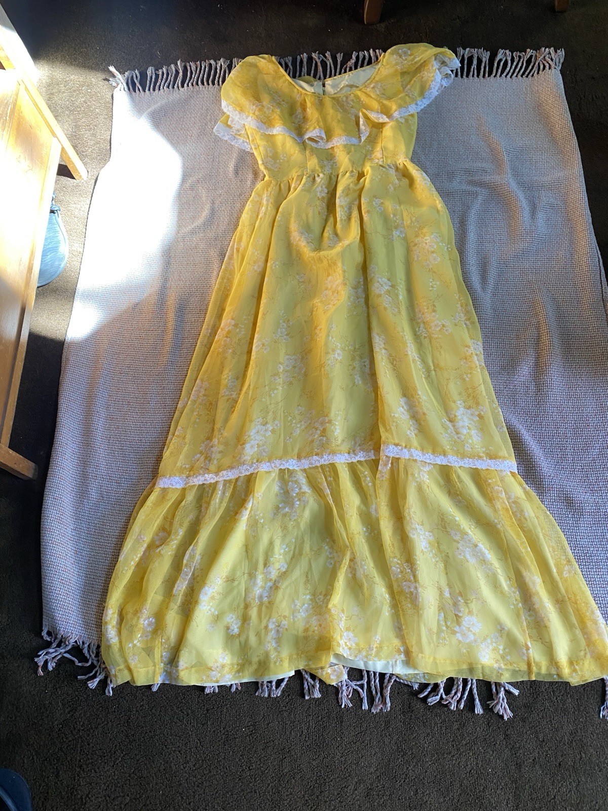 Vintage 70S Handmade Chiffon And Lace Metal Back Zipper Measurements And Photos